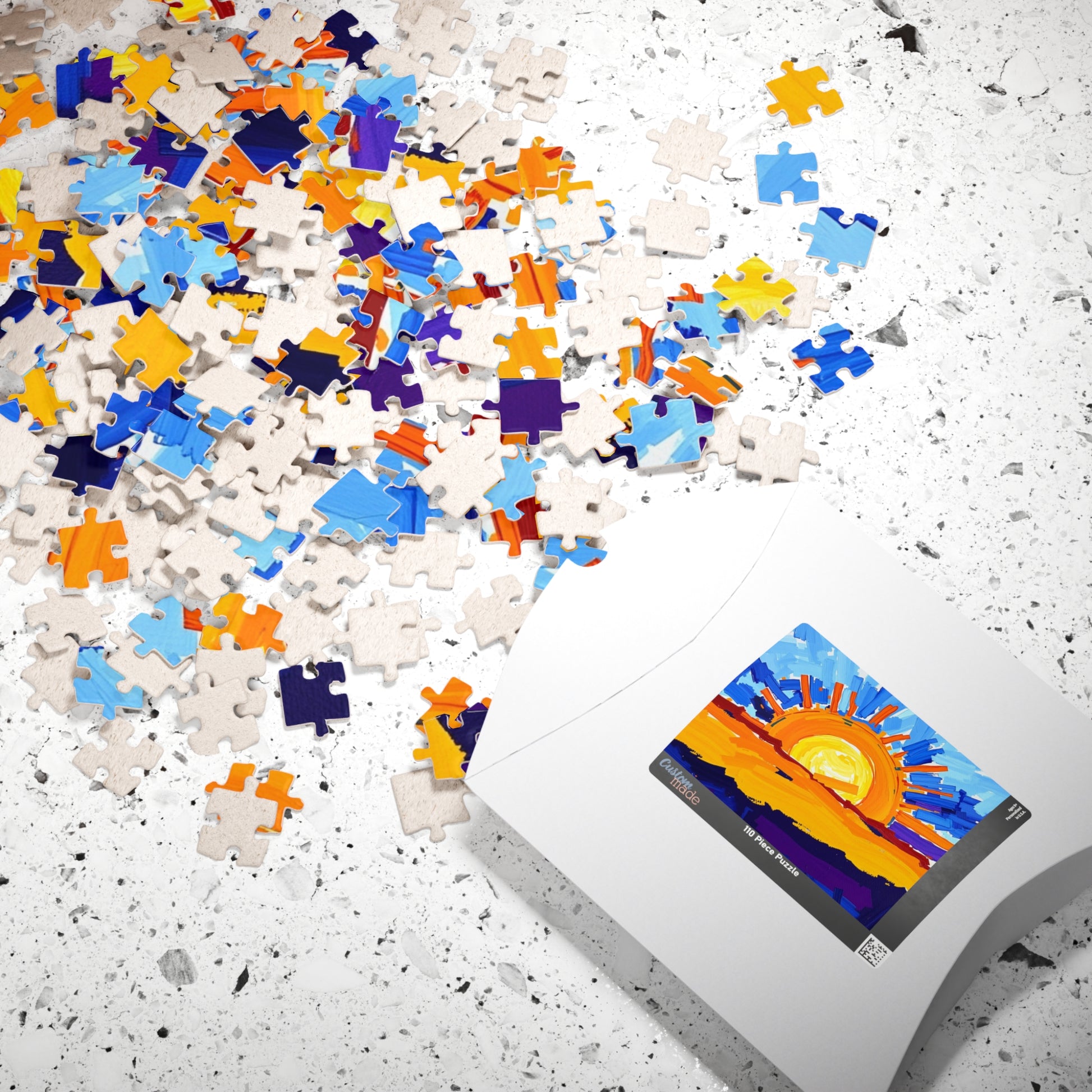 Abstract Sunrise Jigsaw Puzzle - Impasto Style Bursts of Warm and Cool Tones for Art Enthusiast Puzzle The Puzzle Chest