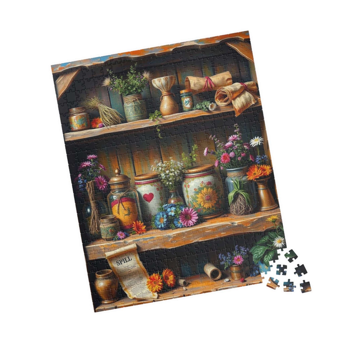 Stitchleaf Spell Shelf Jigsaw Puzzle - Cozy Cottage Folk Art Adult 110-520 Piece Game for Nature Lover, Family Fun, Birthday Gift for Friend Puzzle The Puzzle Chest
