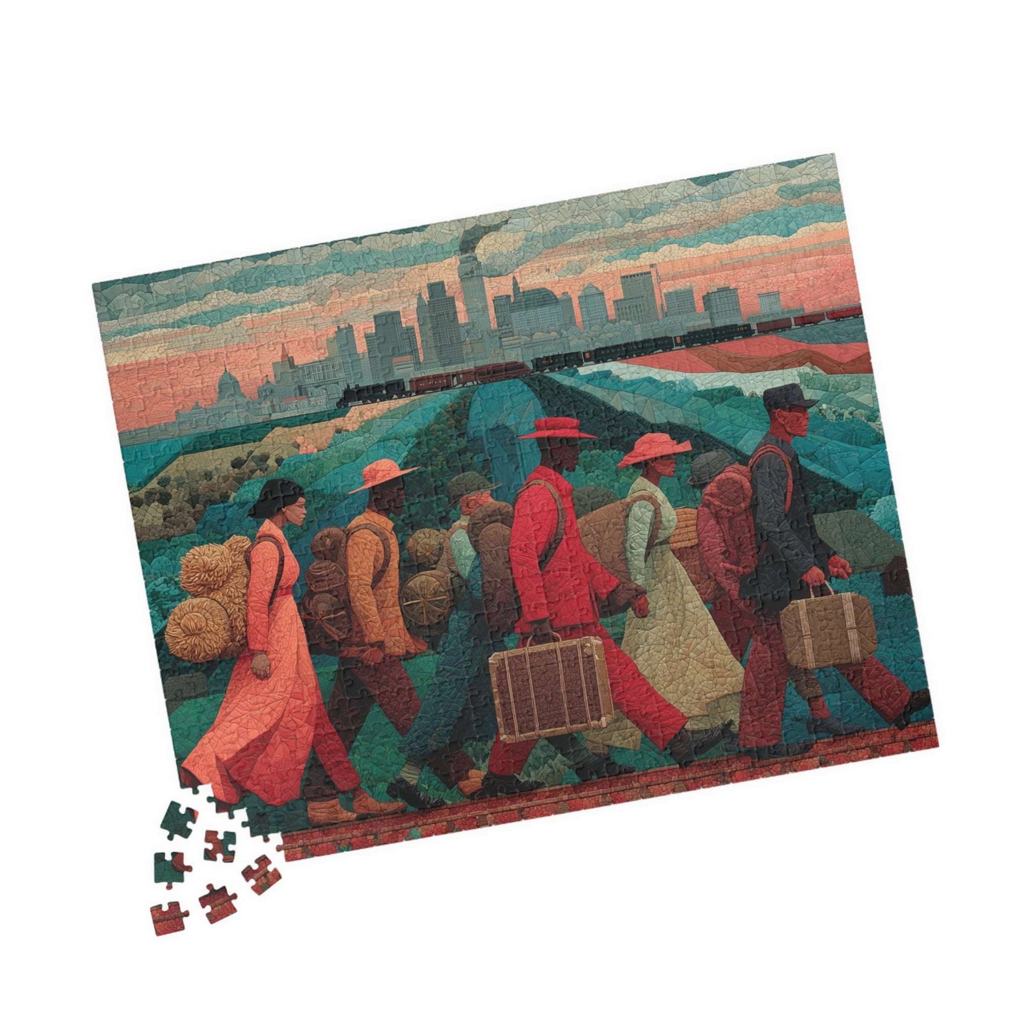 African American History Puzzle - Struggle and Triumph of Families Migrating, Black Art, Afrocentric Artwork 520 pcs (Horizontal) Puzzle The Puzzle Chest