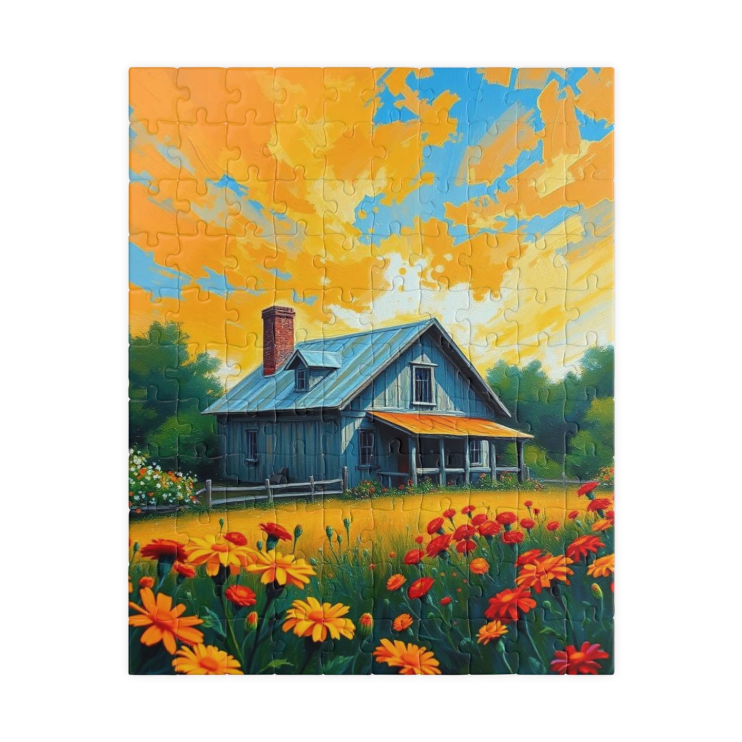 Sunset Bloom Farmhouse Puzzle – 1000 Piece Jigsaw, Rustic House and Garden Scene, Summer Puzzle for Adults, Country Home Decor Gift Idea 110 pcs (Vertical) Puzzle The Puzzle Chest