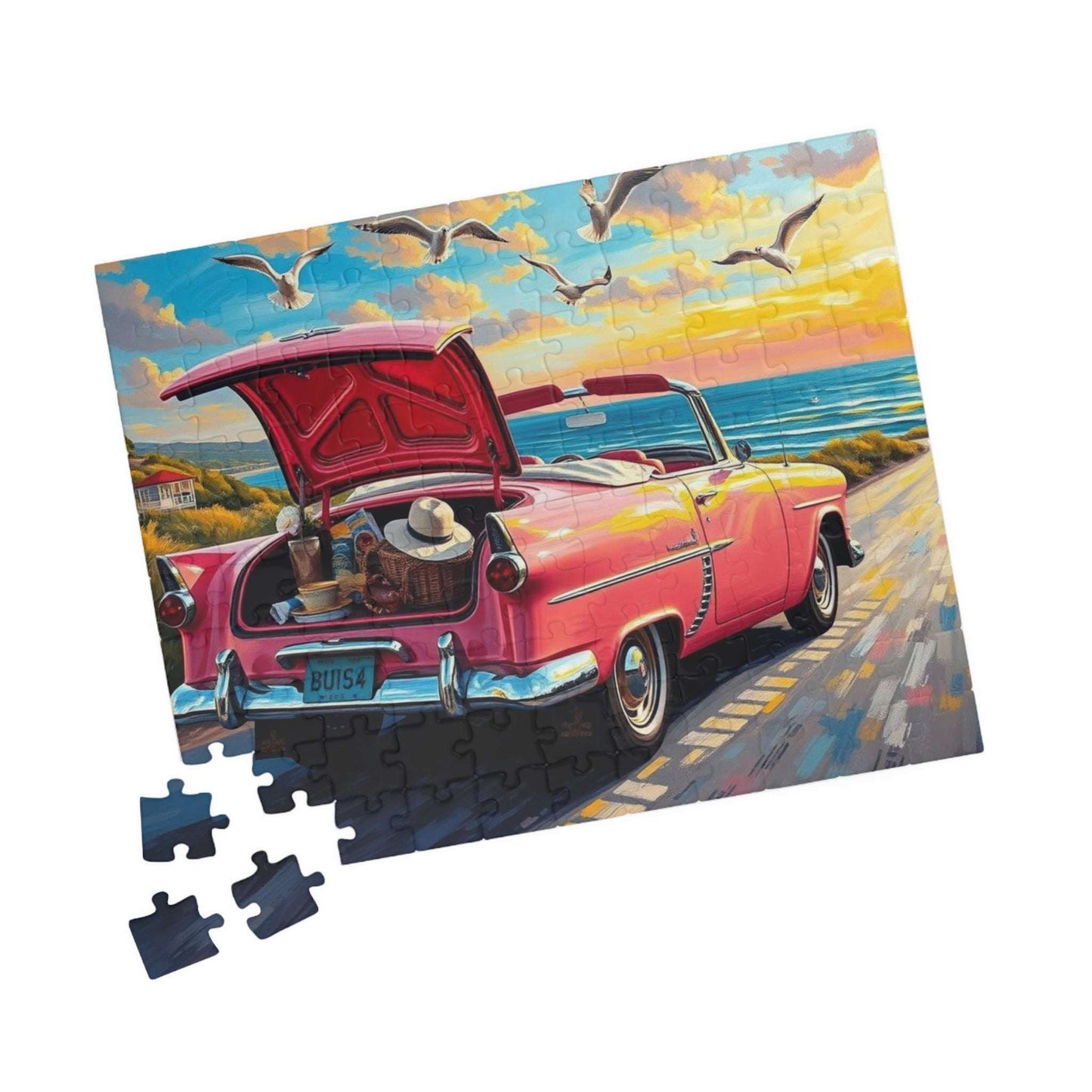 Seaside Summer Getaway Jigsaw Puzzle - Vintage Car, 110-1014 Piece Beach Theme Solo or Family Activity, Ideal Holiday Gift for Car Lover Puzzle The Puzzle Chest