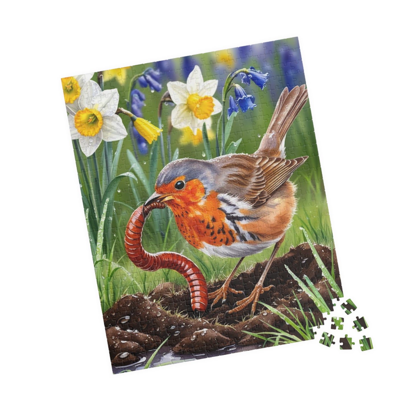 Robin and Worm Puzzle, Bird Spring Scene Flower Background Animal Jigsaw Game, 520-Piece Fun Family Activity, Gift Idea for Nature Lovers Puzzle The Puzzle Chest