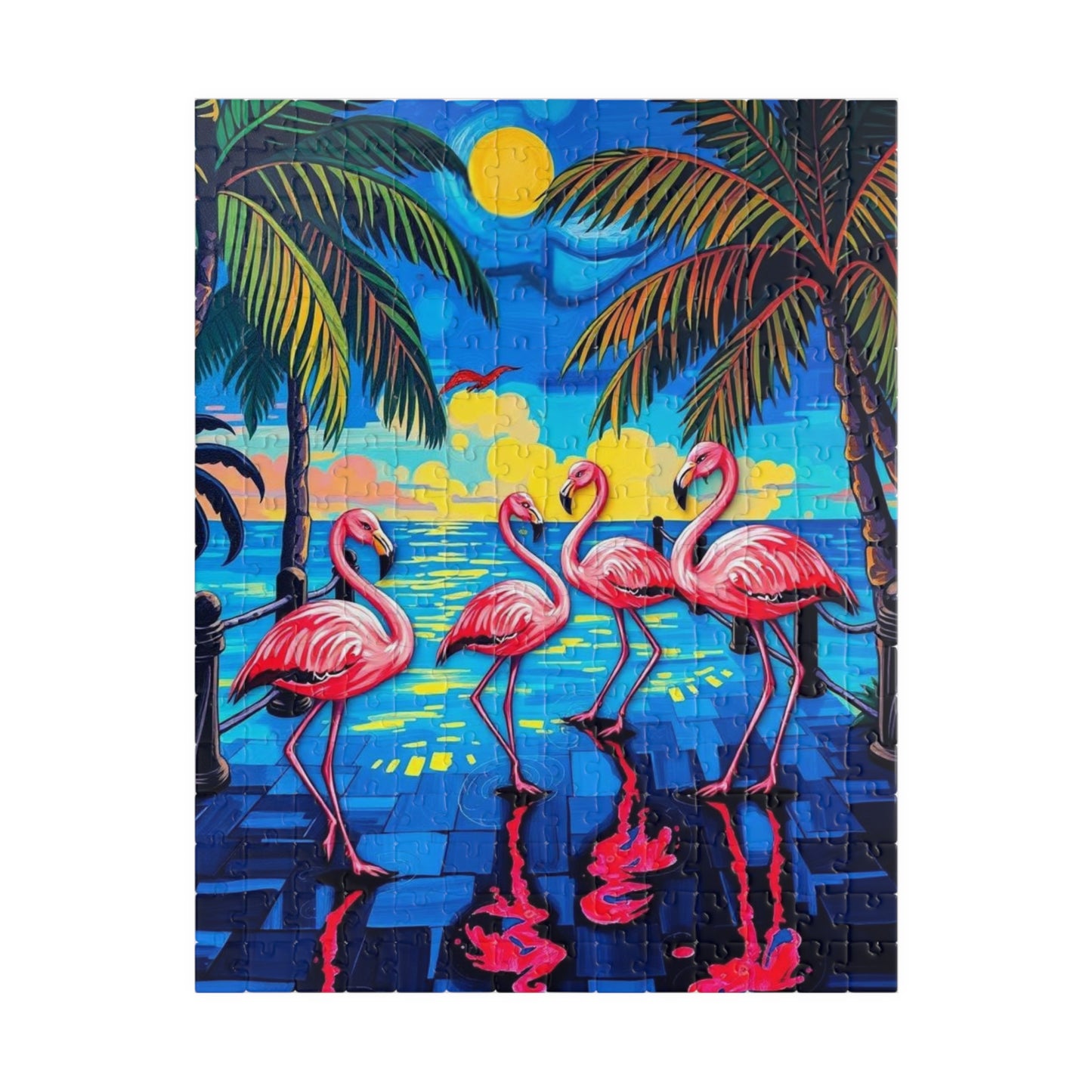 Flamingo Fiesta Jigsaw Puzzle, Tropical Summer Puzzle with Dancing Flamingos, 110-1014 Pieces Beach Scene, Family Game Gift for Puzzle Lover 252 pcs (Vertical) Puzzle The Puzzle Chest