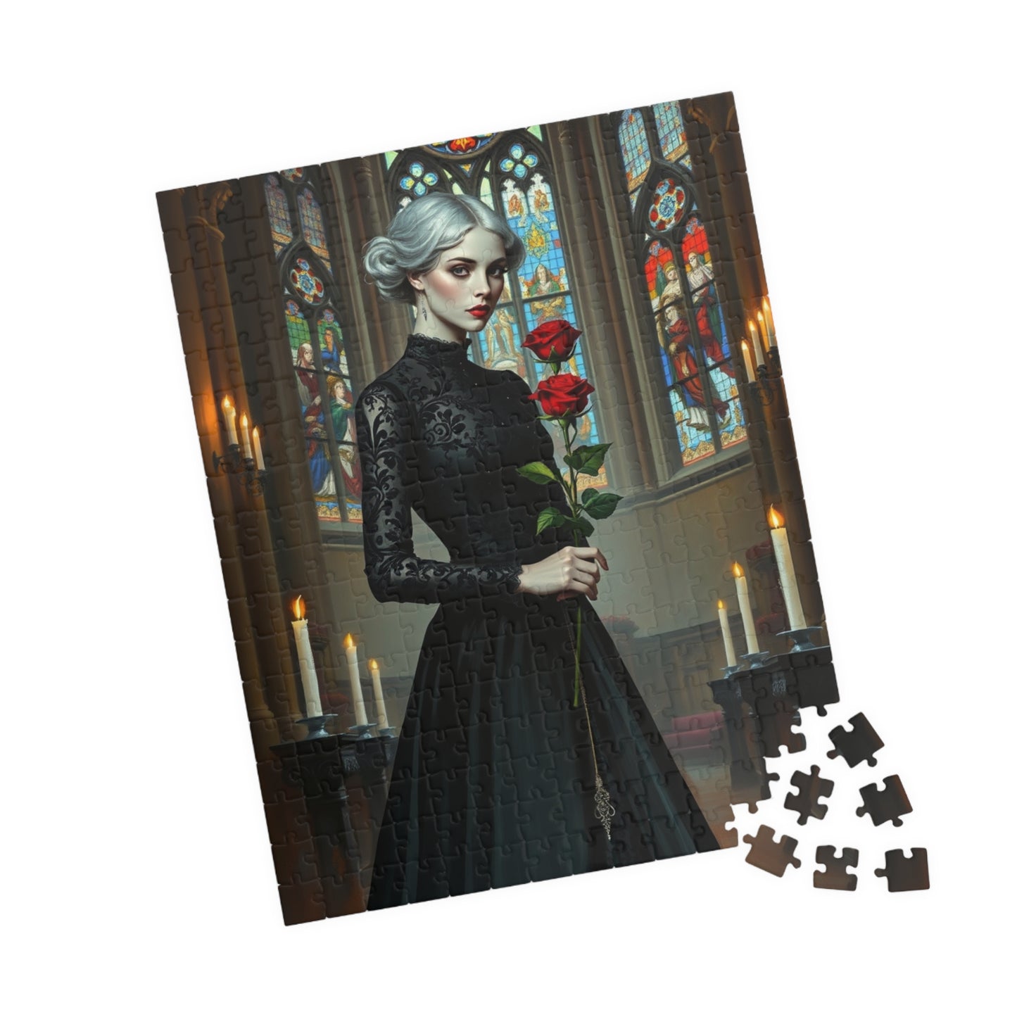 Puzzle, Gothic Art Woman's Portrait in Stained Glass Cathedral, Adult Dark Fantasy Jigsaw Game, Relaxing Activity, MIndfulness Puzzle The Puzzle Chest