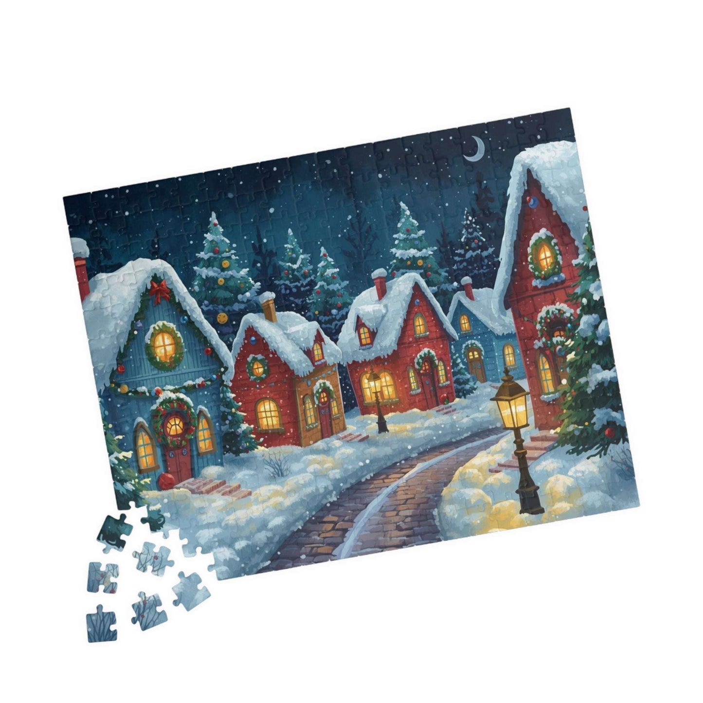 Snowlight Village Jigsaw Puzzle - Cozy Christmas Town Nighttime Scene 252 pcs (Horizontal) Puzzle The Puzzle Chest