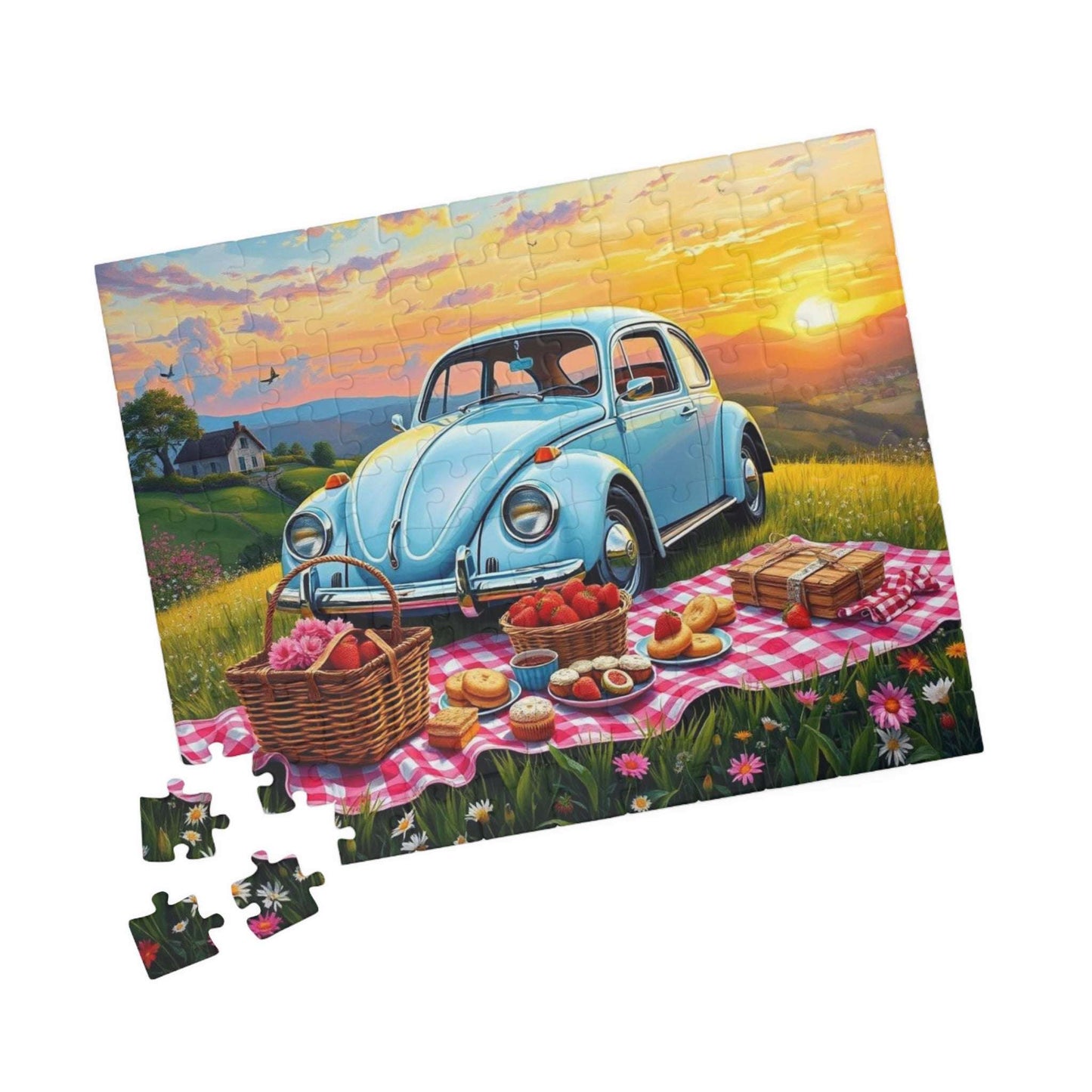 Vintage Picnic Puzzle, 110, 252, 520, 1014-piece Retro Auto Jigsaw Game for Nature Lover Gift, Family Fun, Solo Indoor Activity