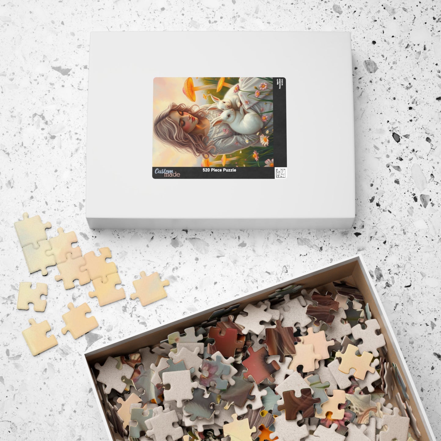 Whimsical Bunny Jigsaw Puzzle, Woman in Nature Theme, Puzzle Lover Gift for Friend Family Game Night or Solo Fun, Rabbit Art Animal Artwork Puzzle The Puzzle Chest