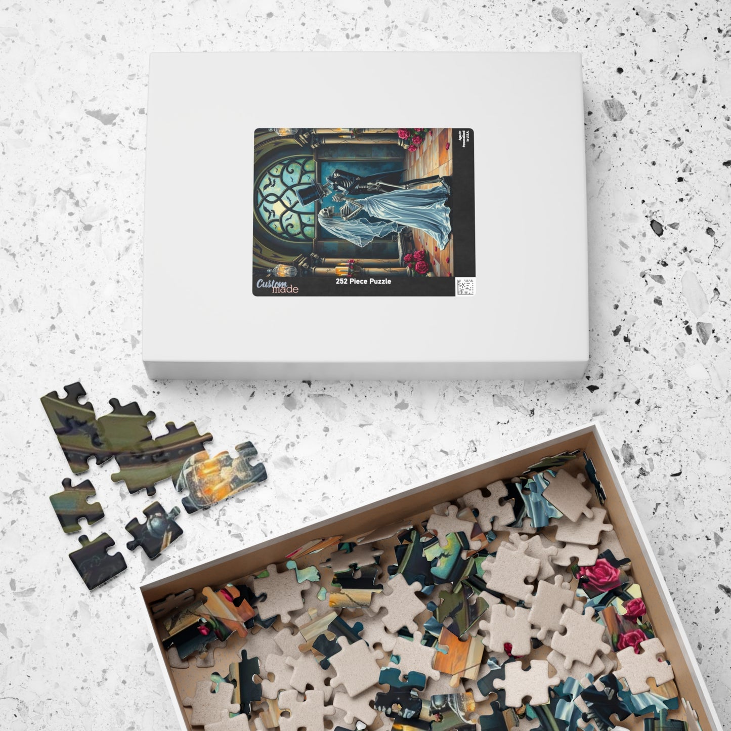 Gothic Wedding Skeleton Puzzle, Dark Fantasy Art Jigsaw Game for Lovers, Halloween Decor, Gift for Friend, Home Activity, Engaging Gift Idea