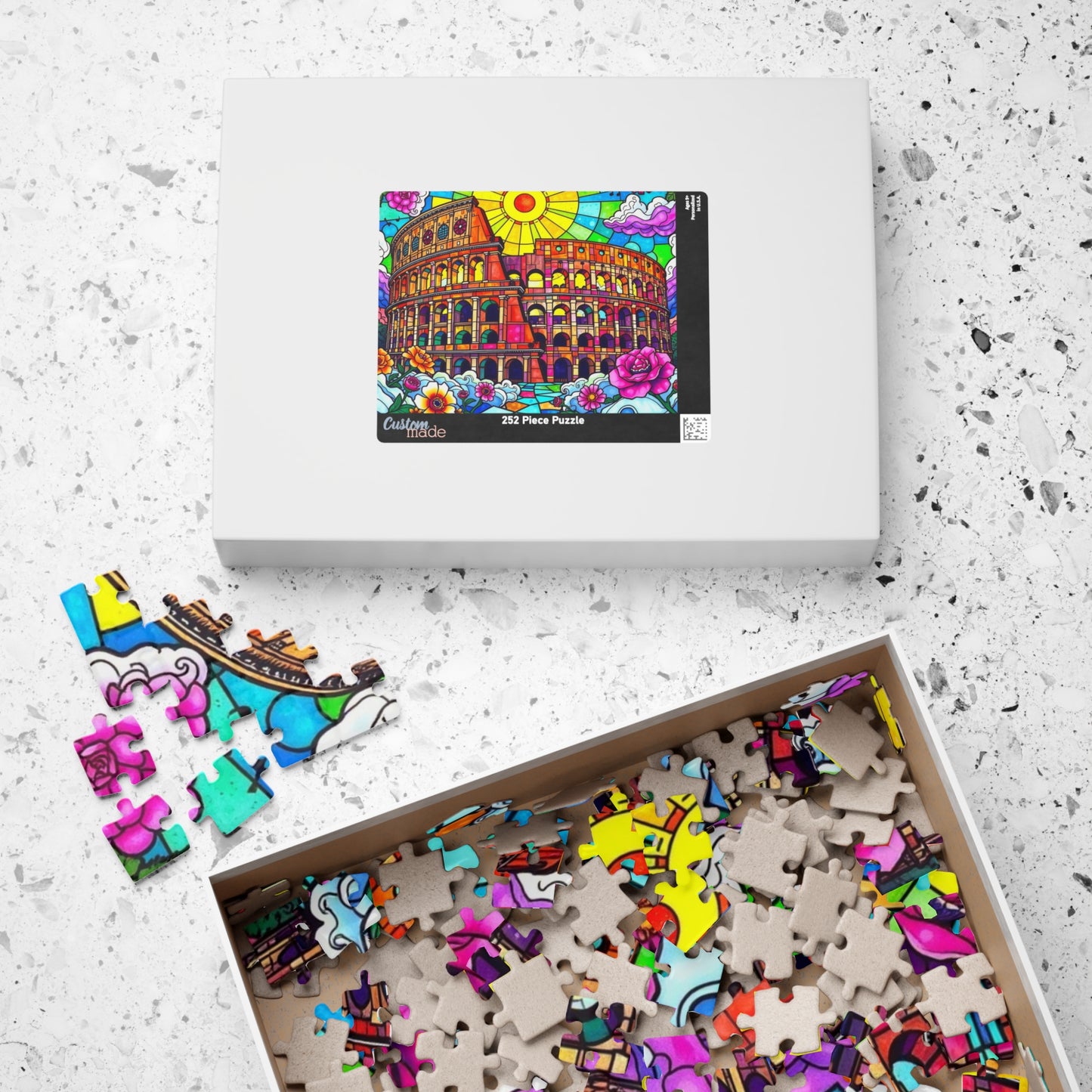 Colosseum Landmark Jigsaw Puzzle, Stained Glass Style, Ancient Rome Italy, Creative Activity Fun Family Game, Gift for Traveler Lover Puzzle The Puzzle Chest