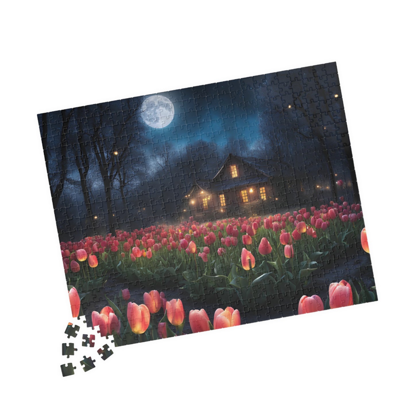 Moonlit Tulip Field Puzzle - Cozy Nighttime Landscape Puzzle, Nostalgic Vibe, Perfect Gift for Puzzle Lover, Fun Family Activity, Relaxation Puzzle The Puzzle Chest