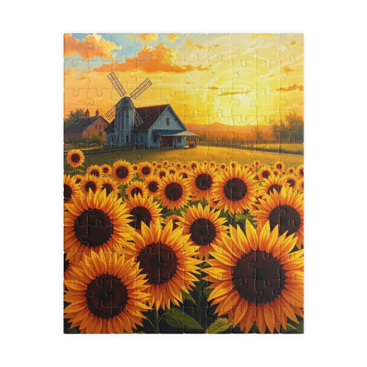 Jigsaw Puzzle, Sunflowers Landscape 110-1014 Piece - Farmhouse Windmill Sunrise, Brain Teaser Game, Family Activity, Home Decor, Gift Idea, 110 pcs (Vertical) Puzzle The Puzzle Chest