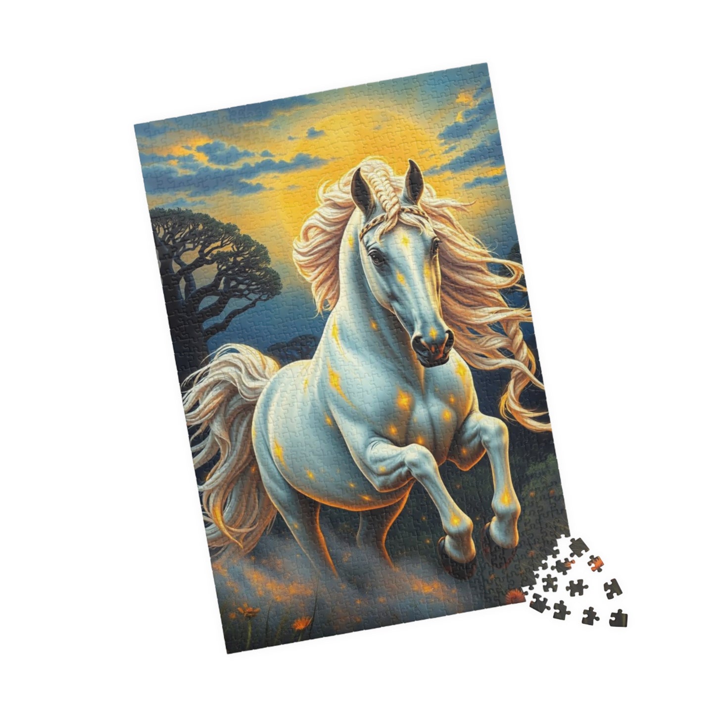 African Jungle White Horse Jigsaw Puzzle, Enchanting Horse Lover Gift for Friends, Family Game Night, Mindful Birthday Holiday Fun Puzzle The Puzzle Chest