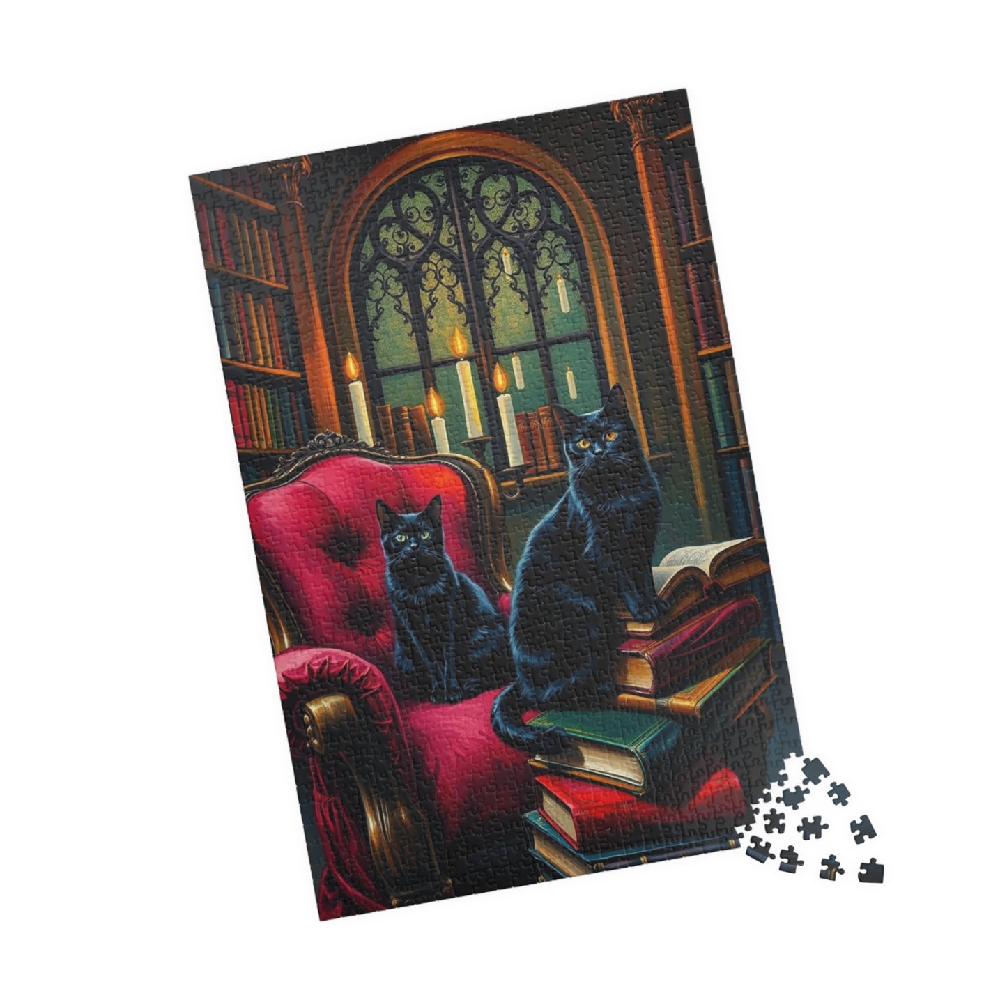 Black Cat Bookshelf Gothic Puzzle, Cozy Kittens in Library Study Room, Family Activity or Solo Fun, Pet Themed Puzzle, Animal Lover Gift Puzzle The Puzzle Chest