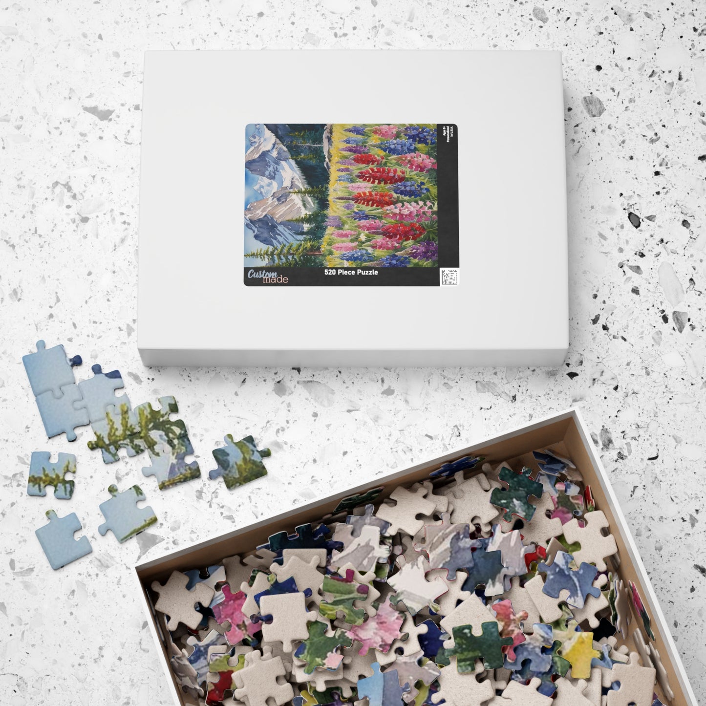 Floral Wildflower Puzzle, Landscape Alpine Meadow Jigsaw - Indian Paintbrush, Lupines, Snow-Capped Mountains, Fun Family Activity Game Night Puzzle The Puzzle Chest