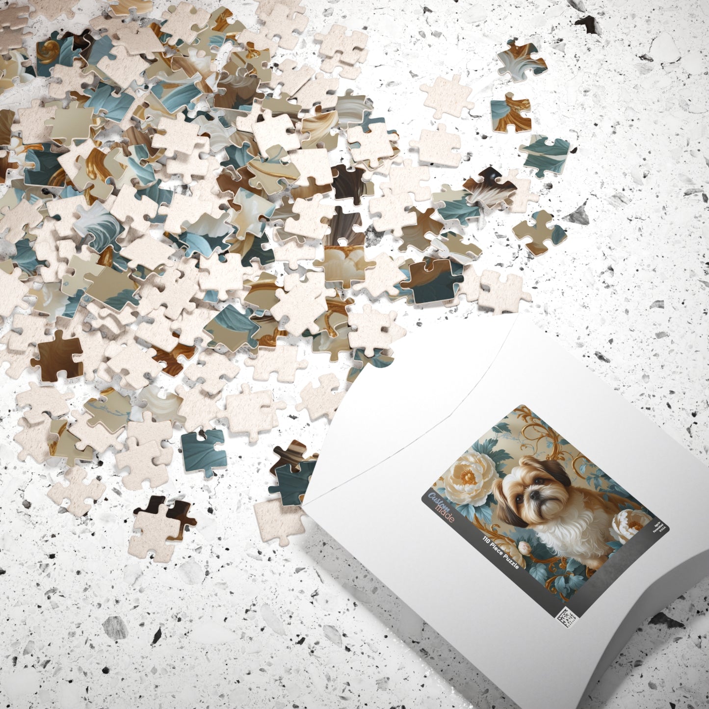Jigsaw Puzzle - William Morris-Inspired Design with Shih Tzu and Peonies, 110, 252, 520, 1014-piece, Mind Teaser Brain Game Family Fun, Gift