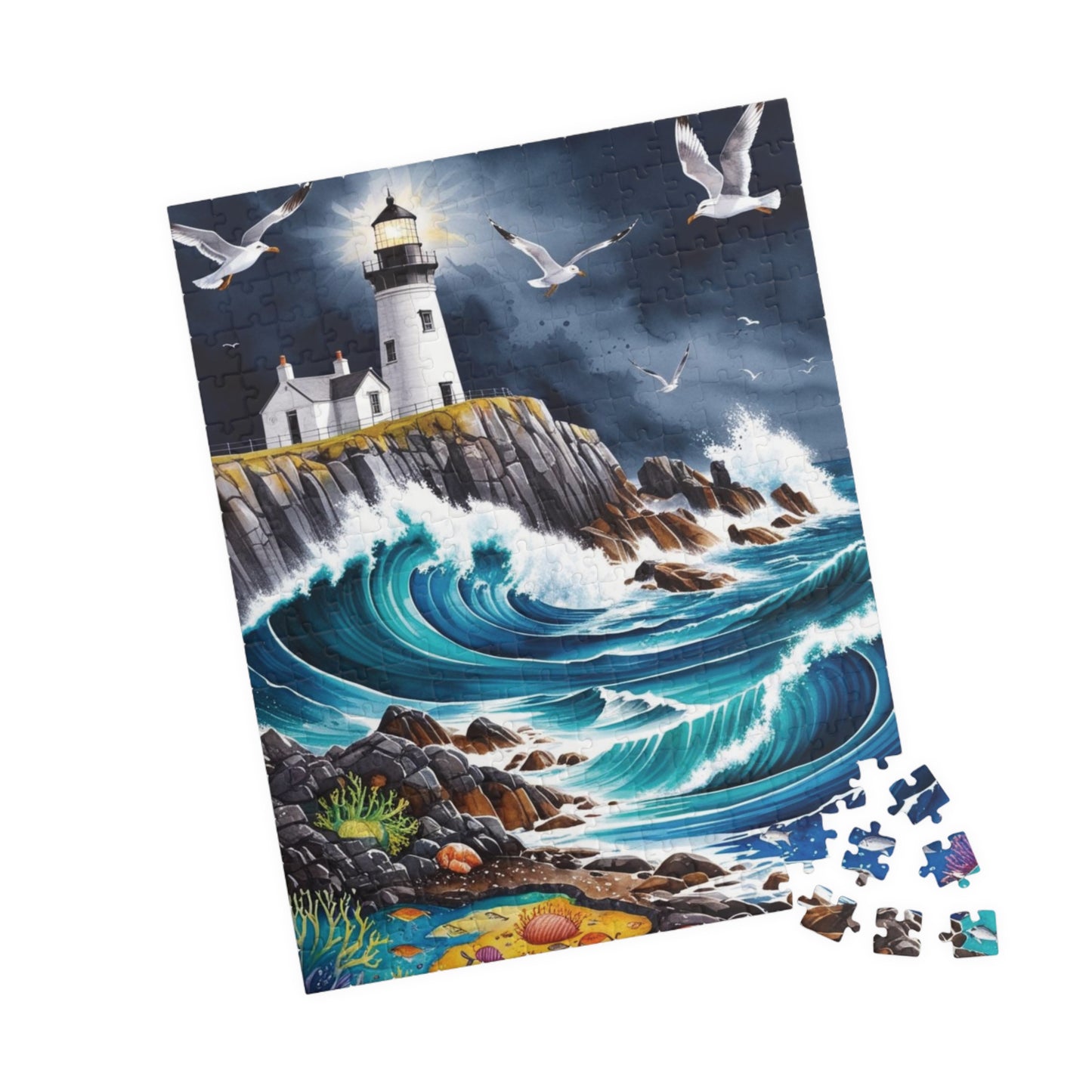 Scenic Rocky Shoreline Puzzle, Lighthouse Seaside Landscape Jigsaw Game, Family Game Night, Mindfulness Activity for Puzzle Lover Enthusiast Puzzle The Puzzle Chest