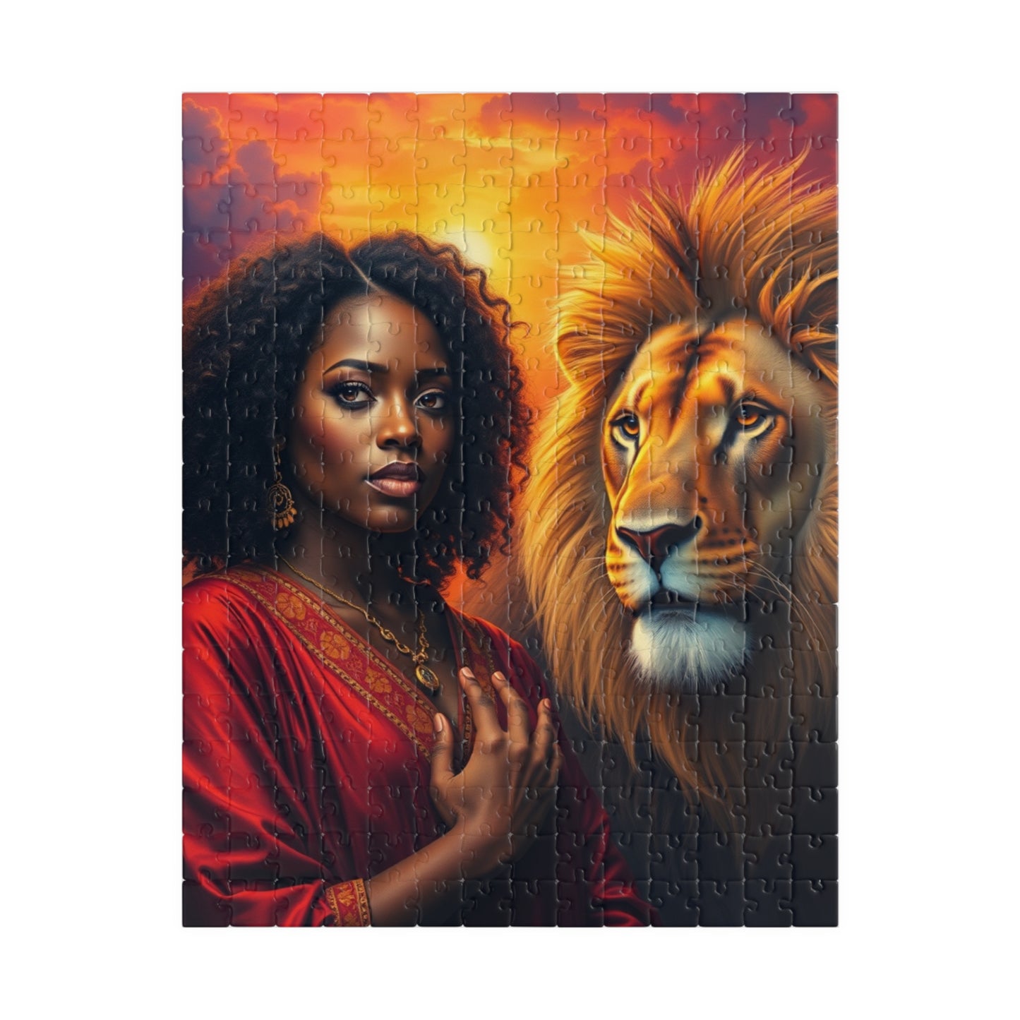 Empowering Lion and Woman Puzzle, Black Art Afrocentric Theme Jigsaw Game, Mindfulness Gift for Friends, Family Night, Home Entertainment 252 pcs (Vertical) Puzzle The Puzzle Chest