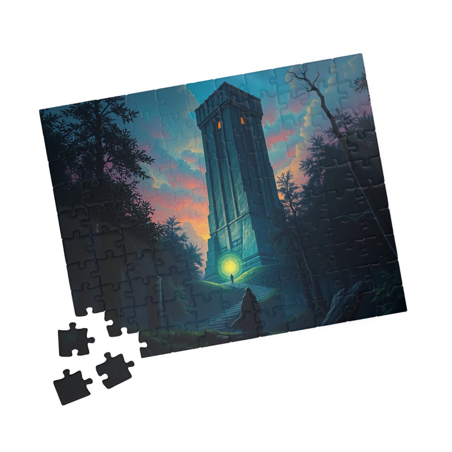 The Seeker Jigsaw Puzzle for Adults - Mystical Tower in Twilight Forest, Gothic Puzzle, Gothic Art Print, Dark Fantasy Gift for Puzzle Lover Puzzle The Puzzle Chest
