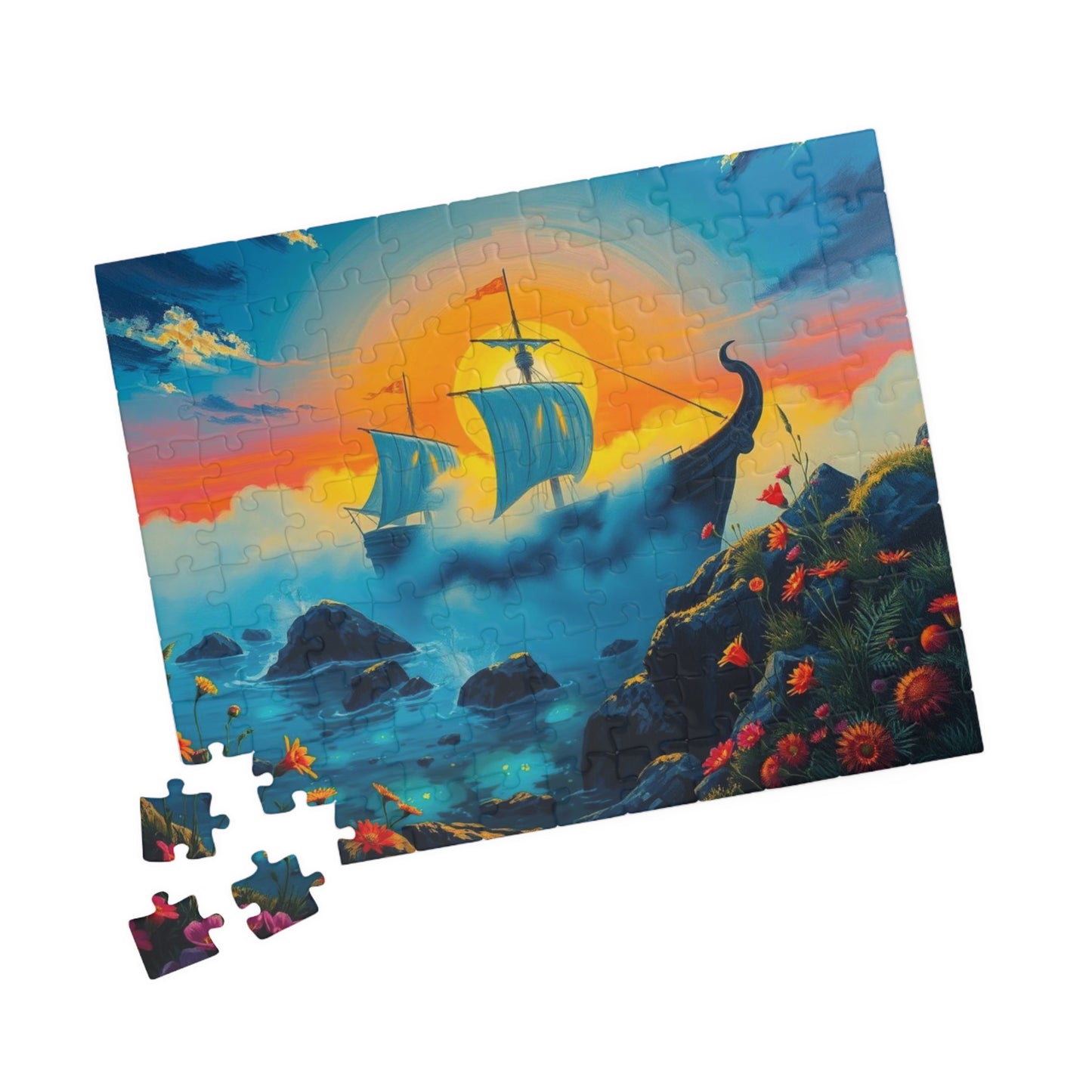 Haunting Skeletal Ship Jigsaw Puzzle, Nautical Sailing Gothic Puzzle, Ocean Theme Activity, Gift for Sea Lover, Family Game Night Activity