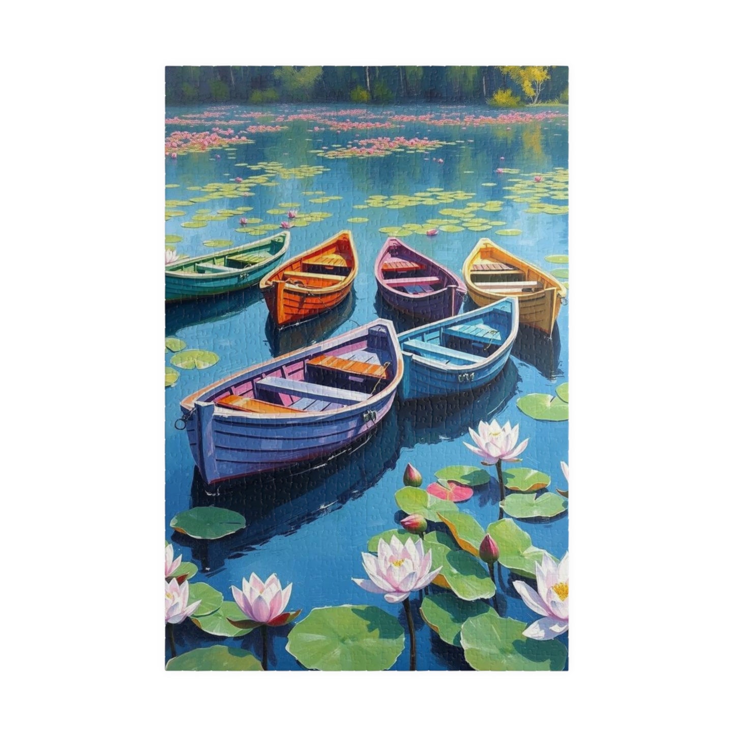 Serenity Afloat Lake Boat Jigsaw Puzzle, Rowboats and Lotus Flowers Landscape Puzzle, Scenic Summer Puzzle for Adult and Families 1014 pcs (Vertical) Puzzle The Puzzle Chest