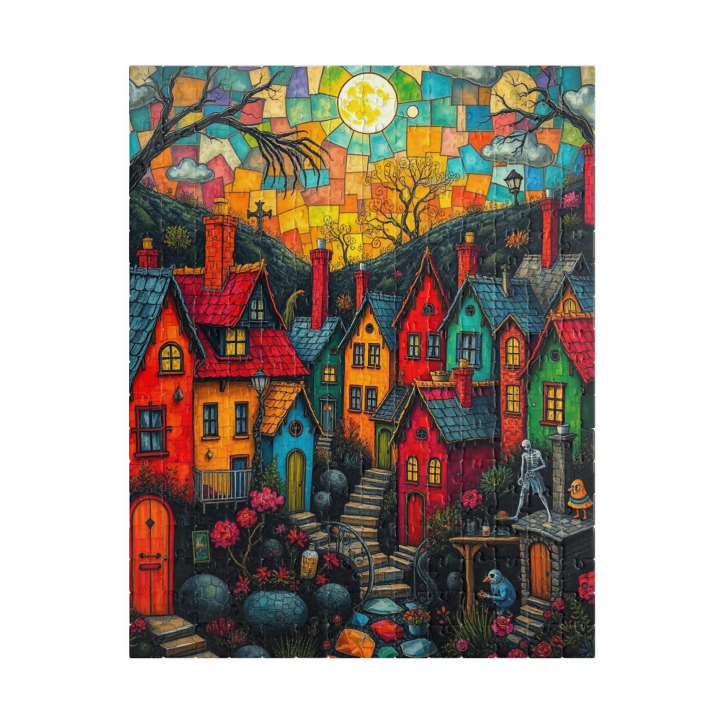 Colorful Halloween Village Jigsaw Puzzle - 110, 252, 520, 1014 Pieces, Cozy Home Decor, Fun Family Activity, Unique Gift Idea 252 pcs (Vertical) The Puzzle Chest