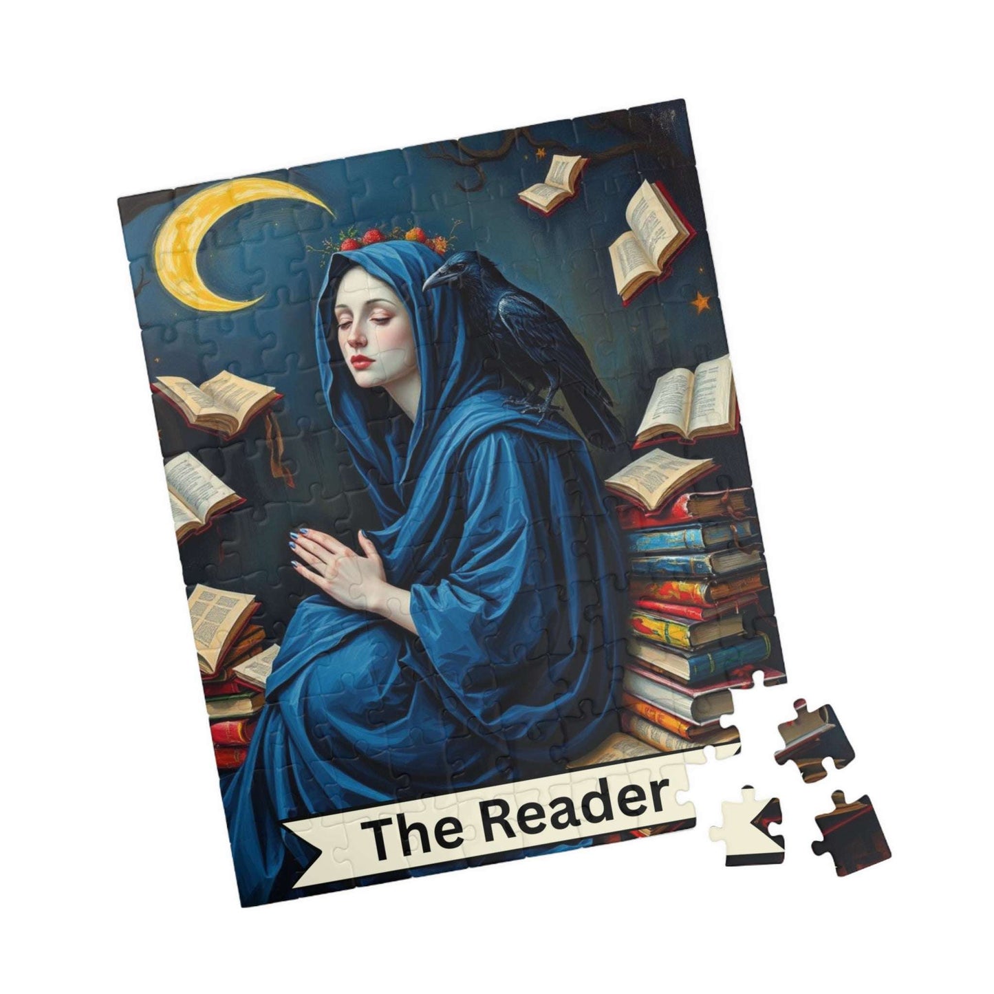 The Reader Mystical Tarot Card Jigsaw Puzzle: Books, Raven, Moon - Hobby Game 110 pcs (Vertical) Puzzle The Puzzle Chest