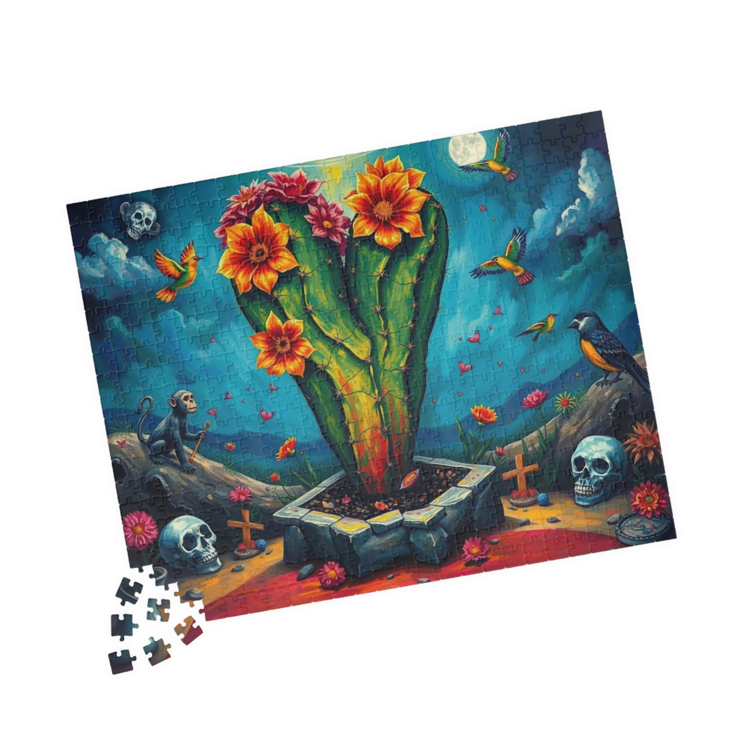 Stormborn Cactus Jigsaw Puzzle, Oversized Surreal Cactus and Skulls 110 252 520 1014-piece Jigsaw Game, Home Activity, Brain Teaser, Gift
