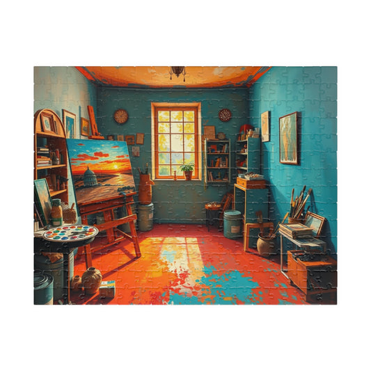Vibrant Artist Studio Puzzle, Cozy Art Room Jigsaw Game, Creative Painting Scene with Easel and Art Supplies, Unique Gift for Puzzle Lover 252 pcs (Horizontal) Puzzle The Puzzle Chest