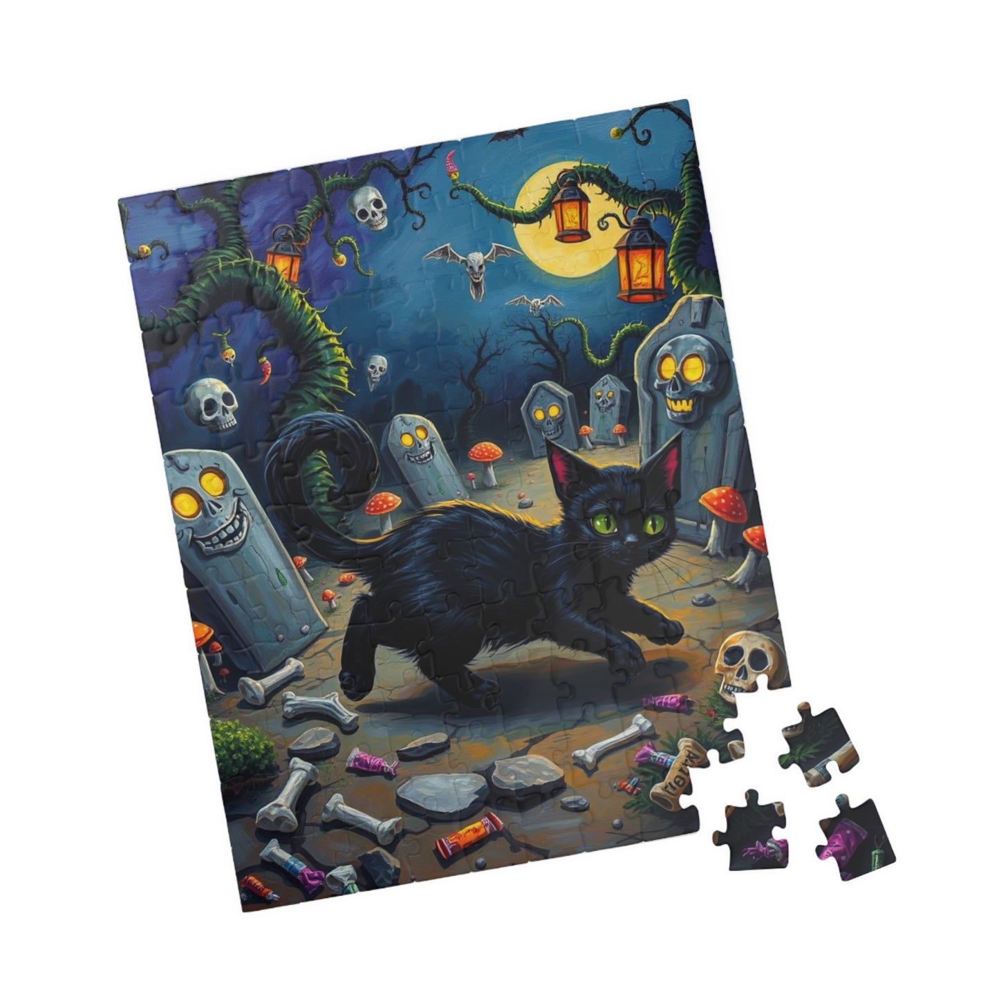 Tailspin Grave Mischief Jigsaw Puzzle - Spooky Cat Puzzle, 110-1014 Piece Halloween Gift, Cat Lover Decor, Family Activity Haunted Night Fun