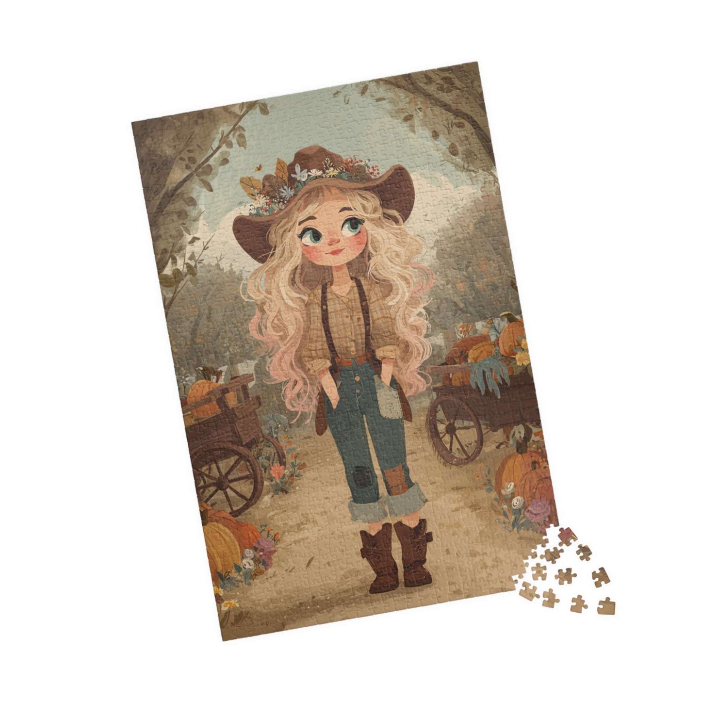 2010s Autumn Cowgirl Jigsaw Puzzle - Hipster Orchard, Fall Theme Game for Family Game Night, Puzzle Lover Gift for Halloween & Thanksgiving 1014 pcs (Vertical) Puzzle The Puzzle Chest