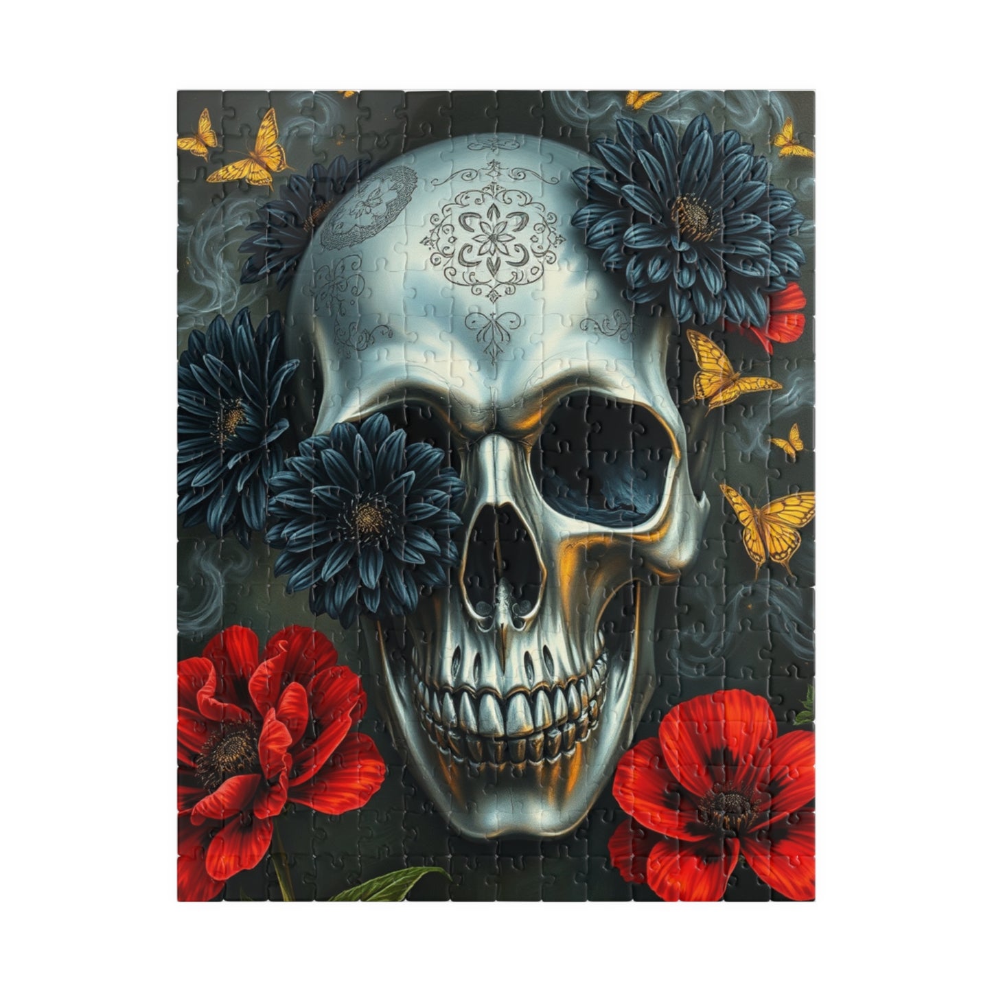 Gothic Skull Floral Puzzle | Artistic Day of the Dead Jigsaw Game for Adults, Gift for Puzzle Lovers Dark Art Enthusiasts, Unique Challenge 252 pcs (Vertical) Puzzle The Puzzle Chest