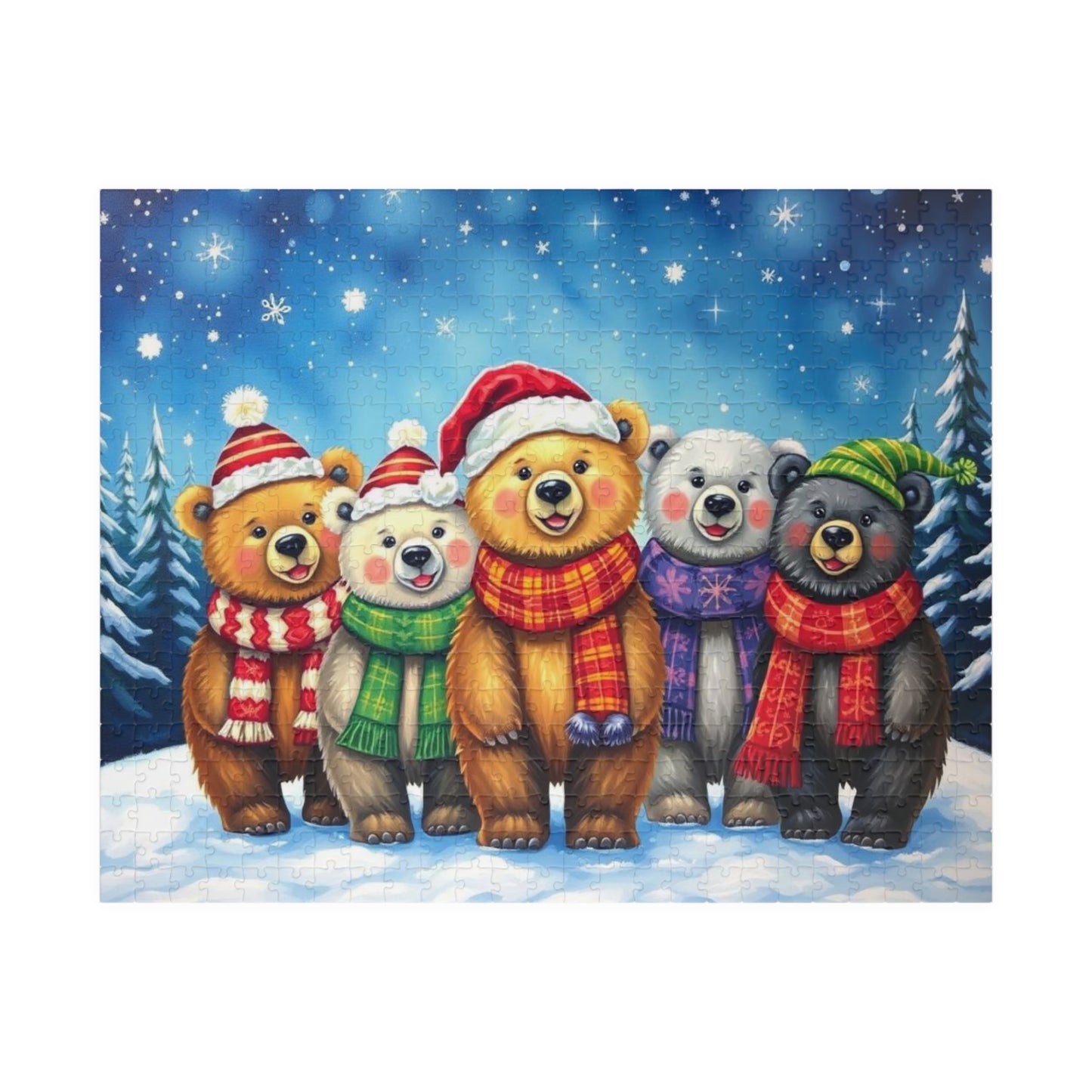 Starlit Christmas Bears Jigsaw Puzzle, Festive Bear Family Game for Holiday Fun, Birthday Gift, Cozy Nights Solo Activity, Family Game Night