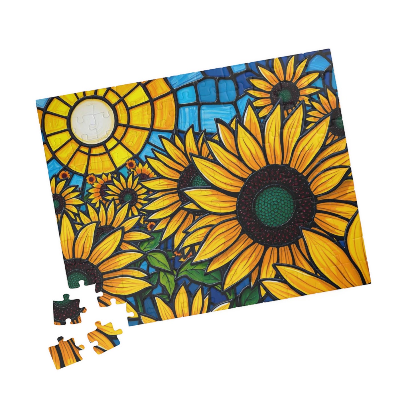 Bright Floral Horizon Sunflower Field Puzzle, Nature Art Landscape Jigsaw Game for Family Game Night, Adult Puzzle Lover Gift, Brain Teaser