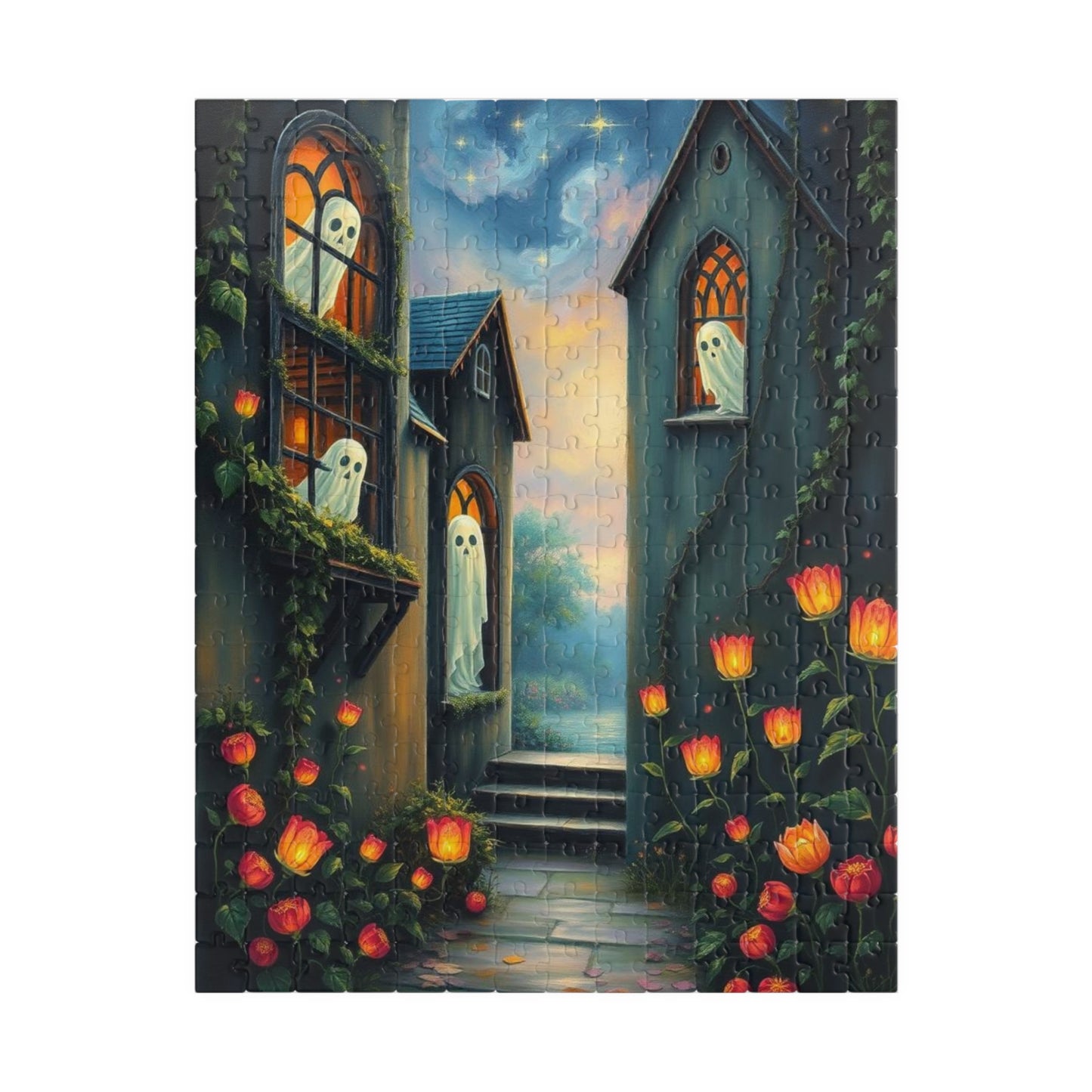 Hollow Window Watchers - Halloween Themed Ghost Jigsaw Puzzle, Fun Autumn Game, Family Activity, Halloween Decor, Gift for Puzzle Lovers