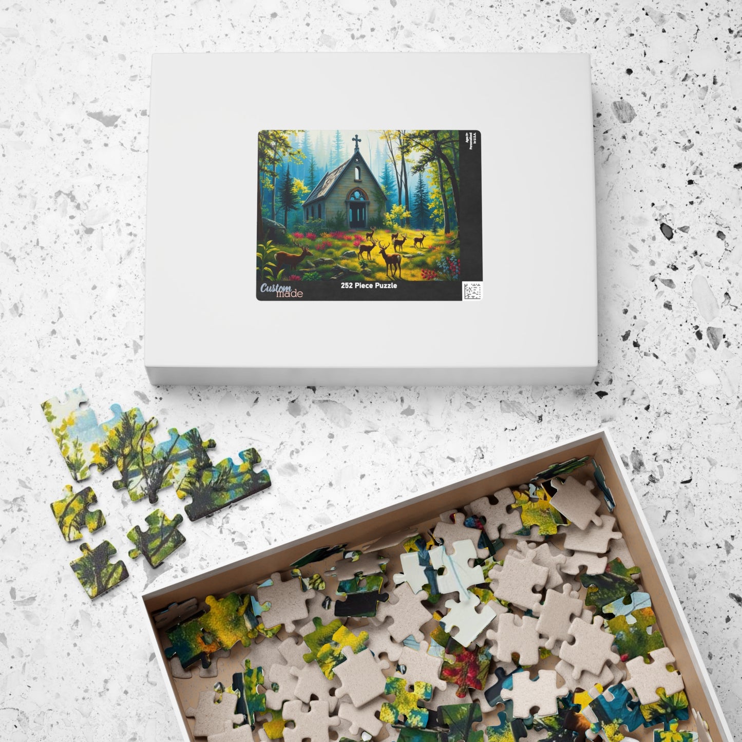 Sancturary Reclaimed Jigsaw Puzzle - Collapsed Chapel in Forest, Deer Puzzle, Gothic Puzzle, Serene Nature Puzzle, Wildlife Art Print Puzzle The Puzzle Chest
