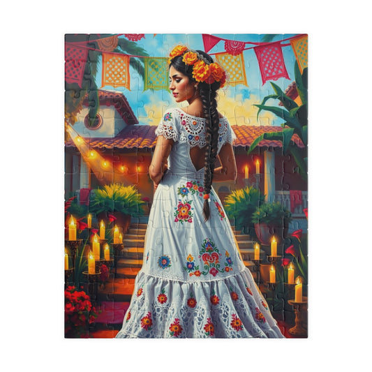 Mexican Bride Jigsaw Puzzle (110-1014 Piece), Lace Gown, Otomi Flowers, Hacienda Candles, Wedding Dress Design, Cultural Artwork Folklore 110 pcs (Vertical) Puzzle The Puzzle Chest