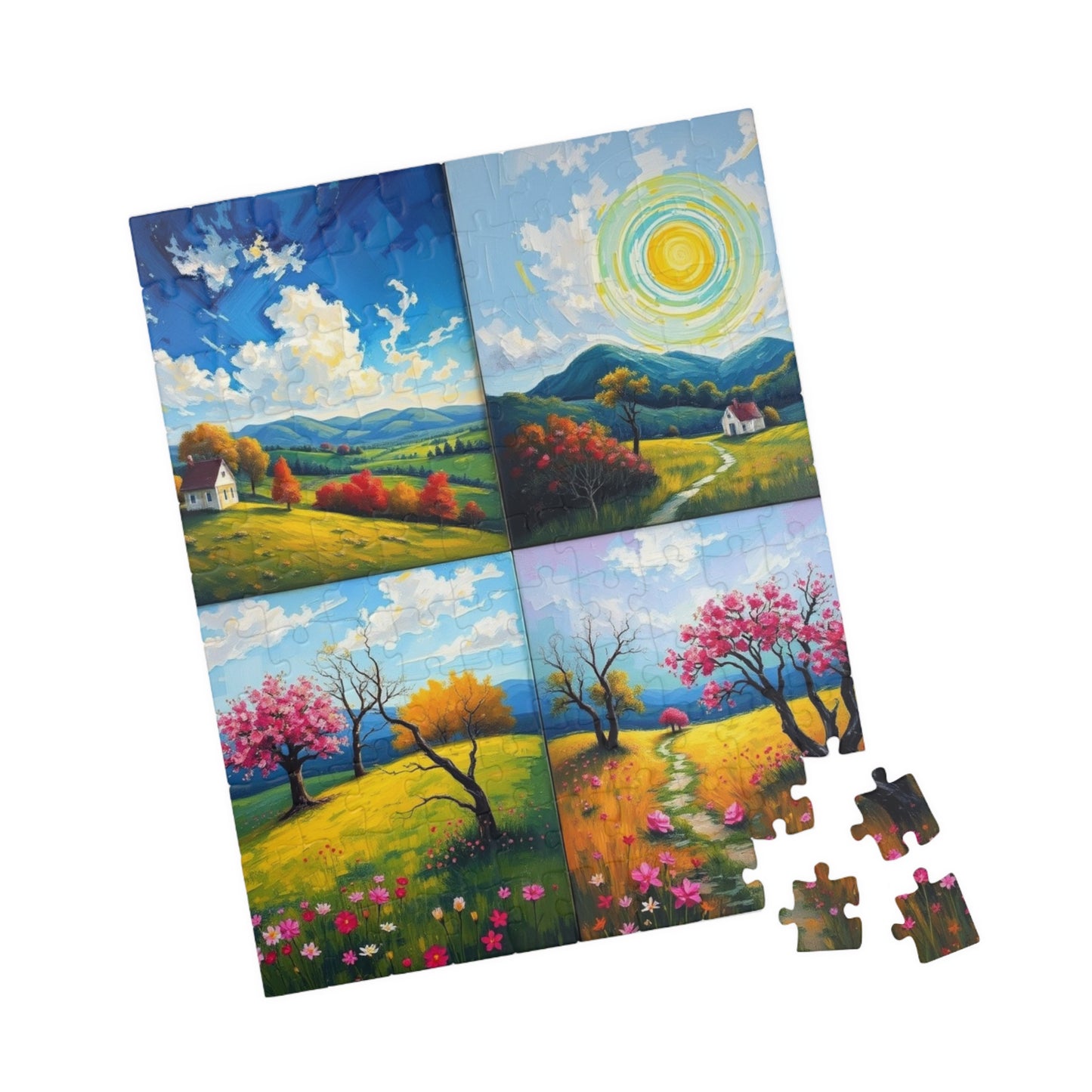 Puzzle, Spring Landscape Collage Puzzle, 110 252 520 1014-Pieces, Four-Quadrant Nature Jigsaw Game for Adults, Giftable Educational Toy Puzzle The Puzzle Chest