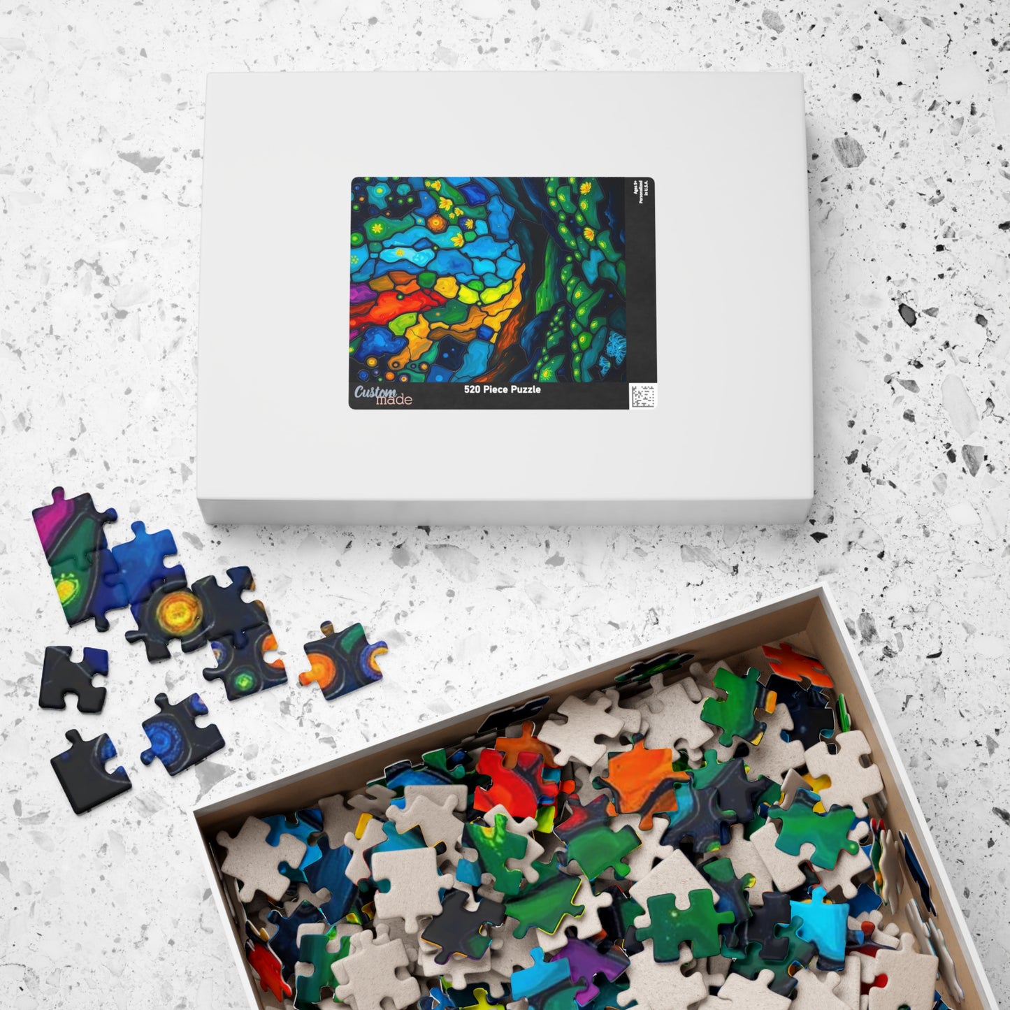 Radiant Understory Landscape Jigsaw Puzzle, Stained Glass Style Nature-Themed Abstract Puzzle for Family Fun, Gifts, Home Decor, Game Nights