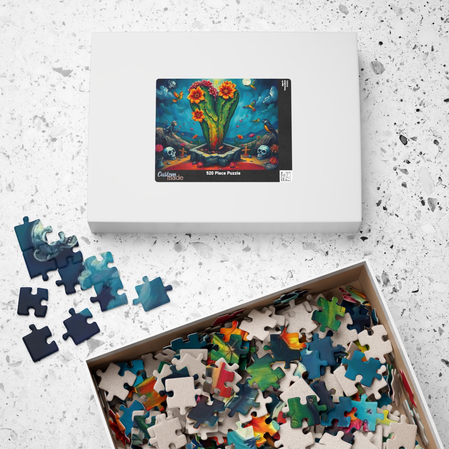 Stormborn Cactus Jigsaw Puzzle, Oversized Surreal Cactus and Skulls 110 252 520 1014-piece Jigsaw Game, Home Activity, Brain Teaser, Gift