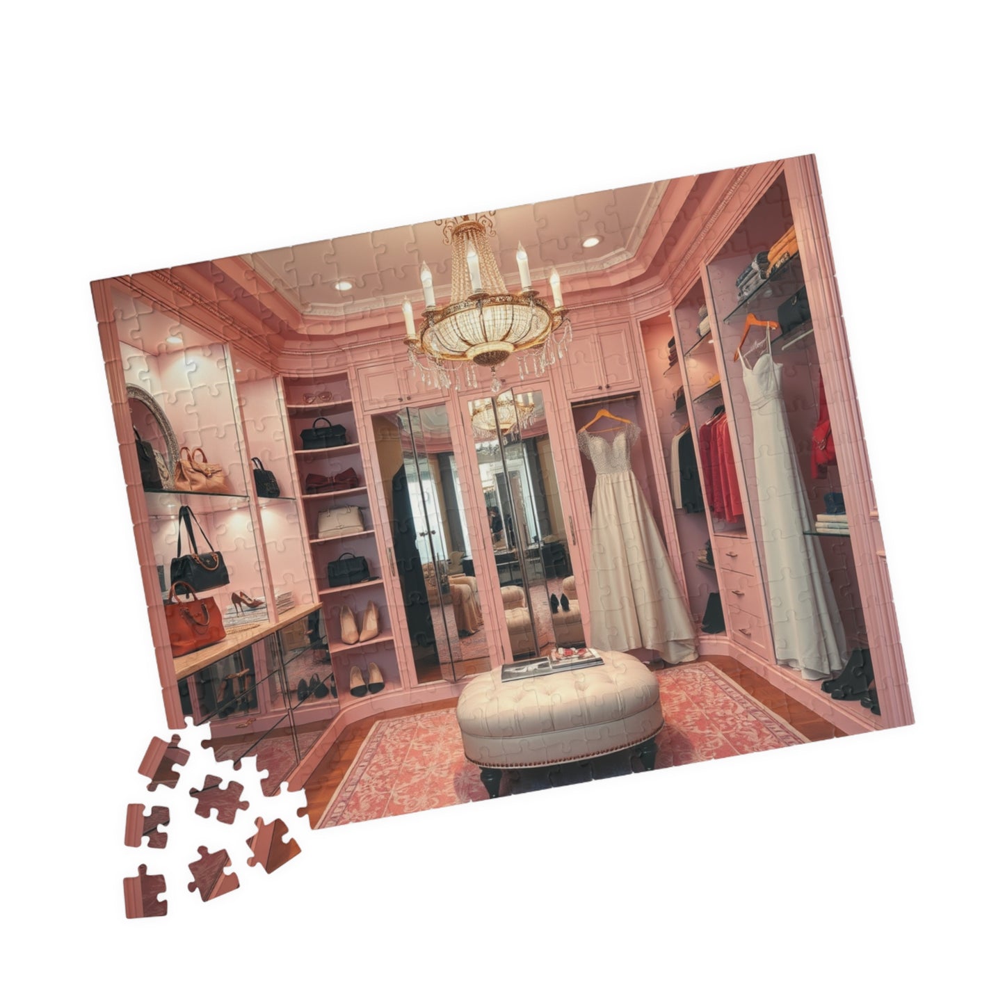 Elegant Boutique Style Closet Puzzle, Luxury Pink and Cream Walk in Closet Jigsaw Game, Relaxing Activity, Mother's Day Gift for Her Puzzle The Puzzle Chest