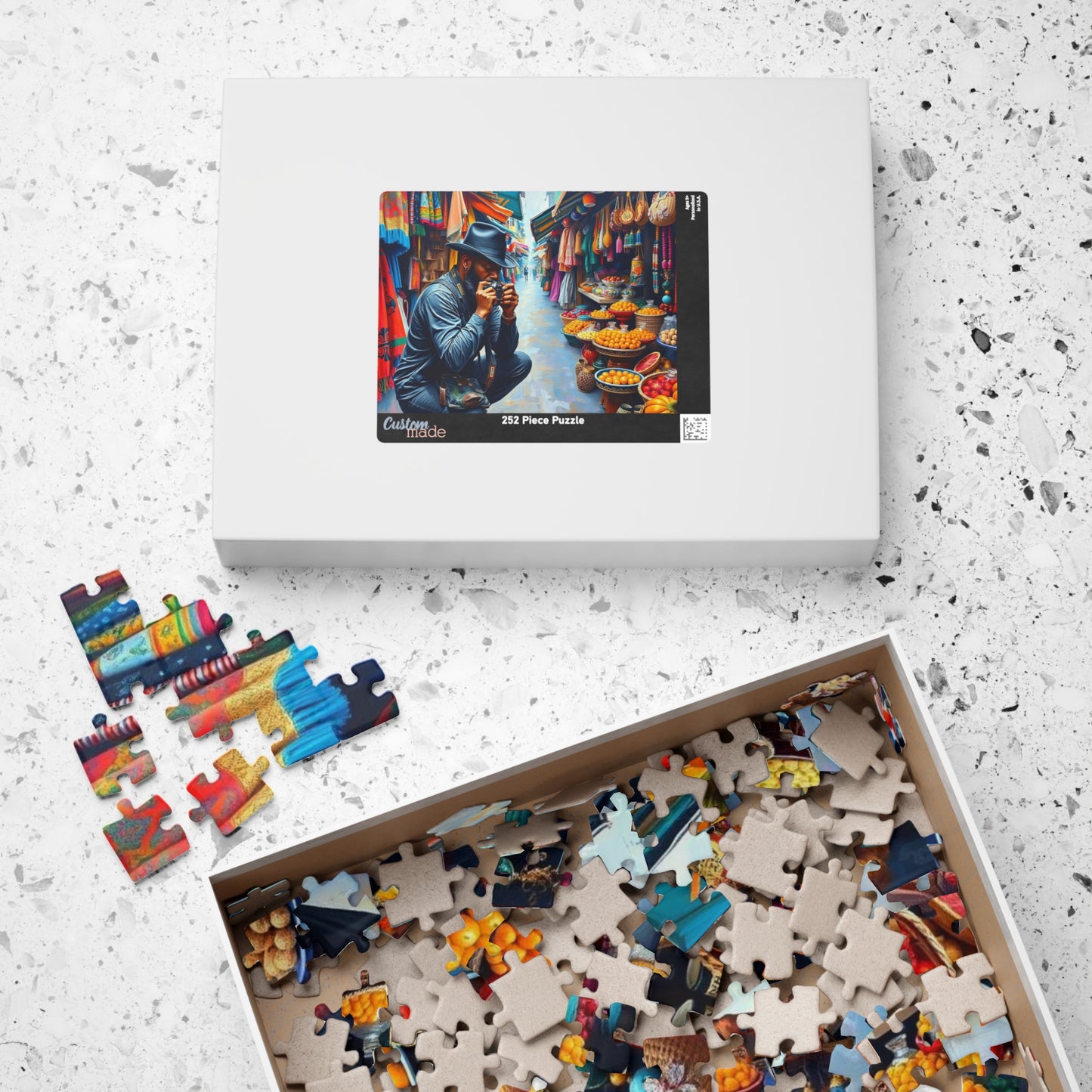 Cultural Street Market Jigsaw Puzzle - Black Man Taking Photographs, African American Art, Gift for Friends, Family Fun, Home Entertainment Puzzle The Puzzle Chest