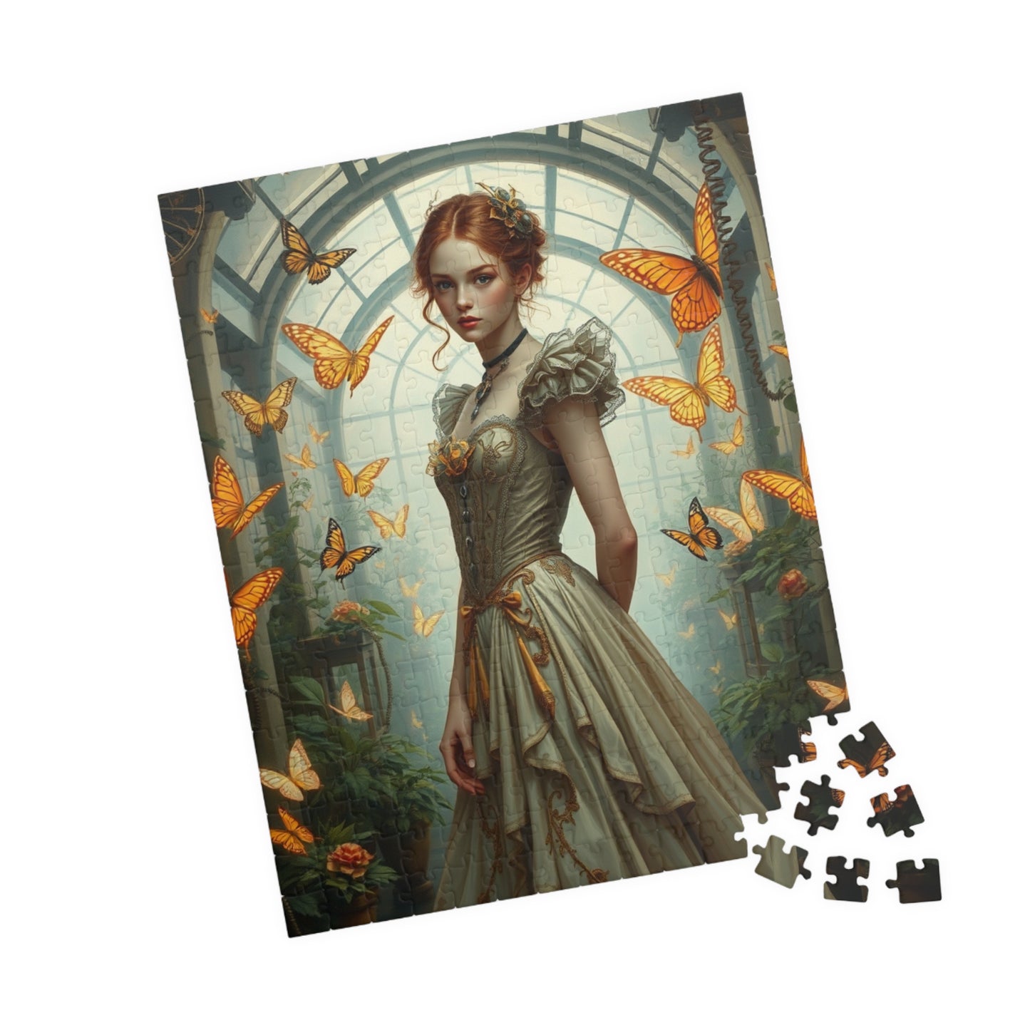 Puzzle, Steampunk Woman Futuristic Greenhouse Mechanical Butterflies Plants, 110 252 520 1014-Piece, Family Jigsaw Game Activity, Giftable Puzzle The Puzzle Chest