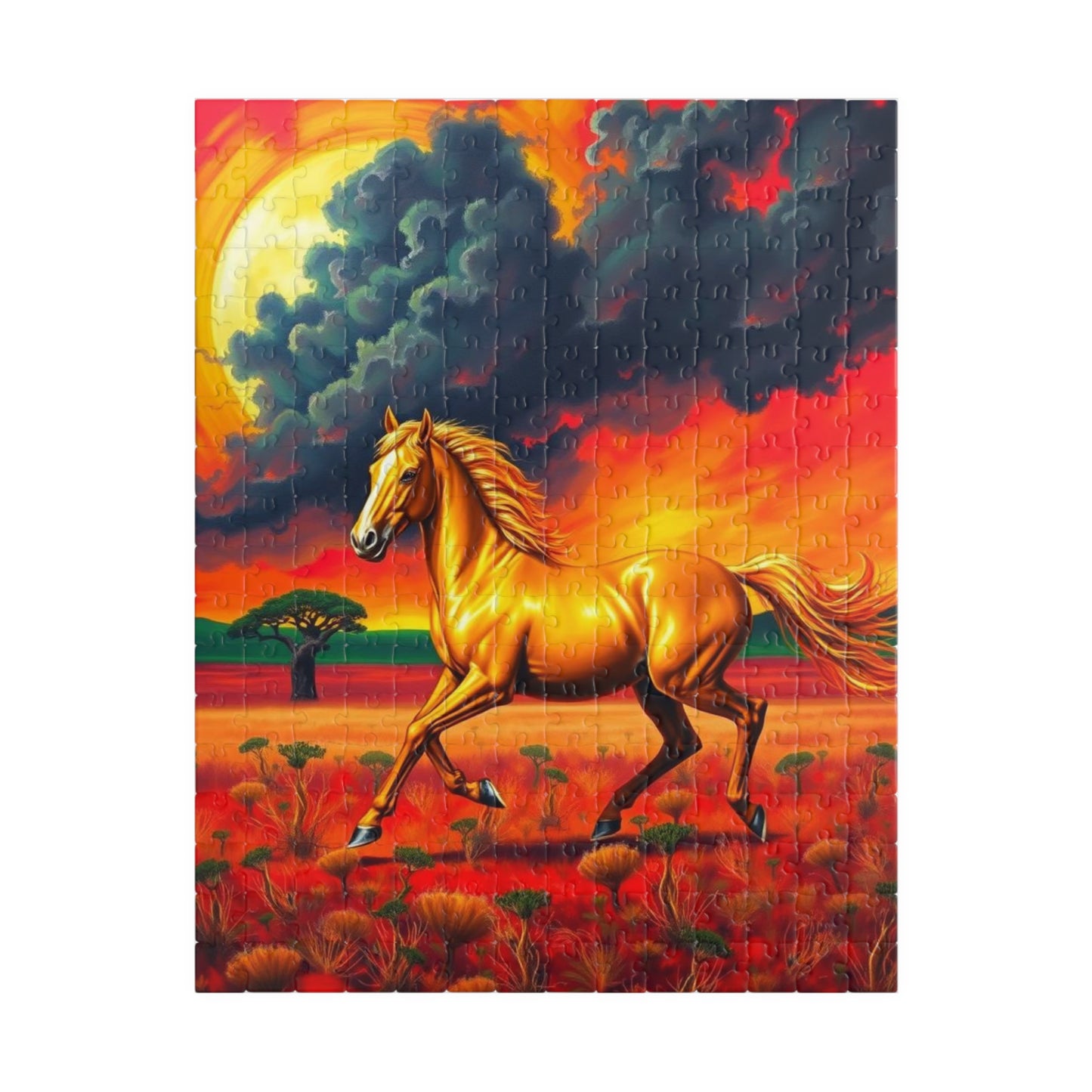 Golden Horse Sunset Puzzle, Art Equestrian Jigsaw Puzzle Game, Gift for Horse Lover, Family Night Mindful Home Entertainment, Adult 252 pcs (Vertical) Puzzle The Puzzle Chest