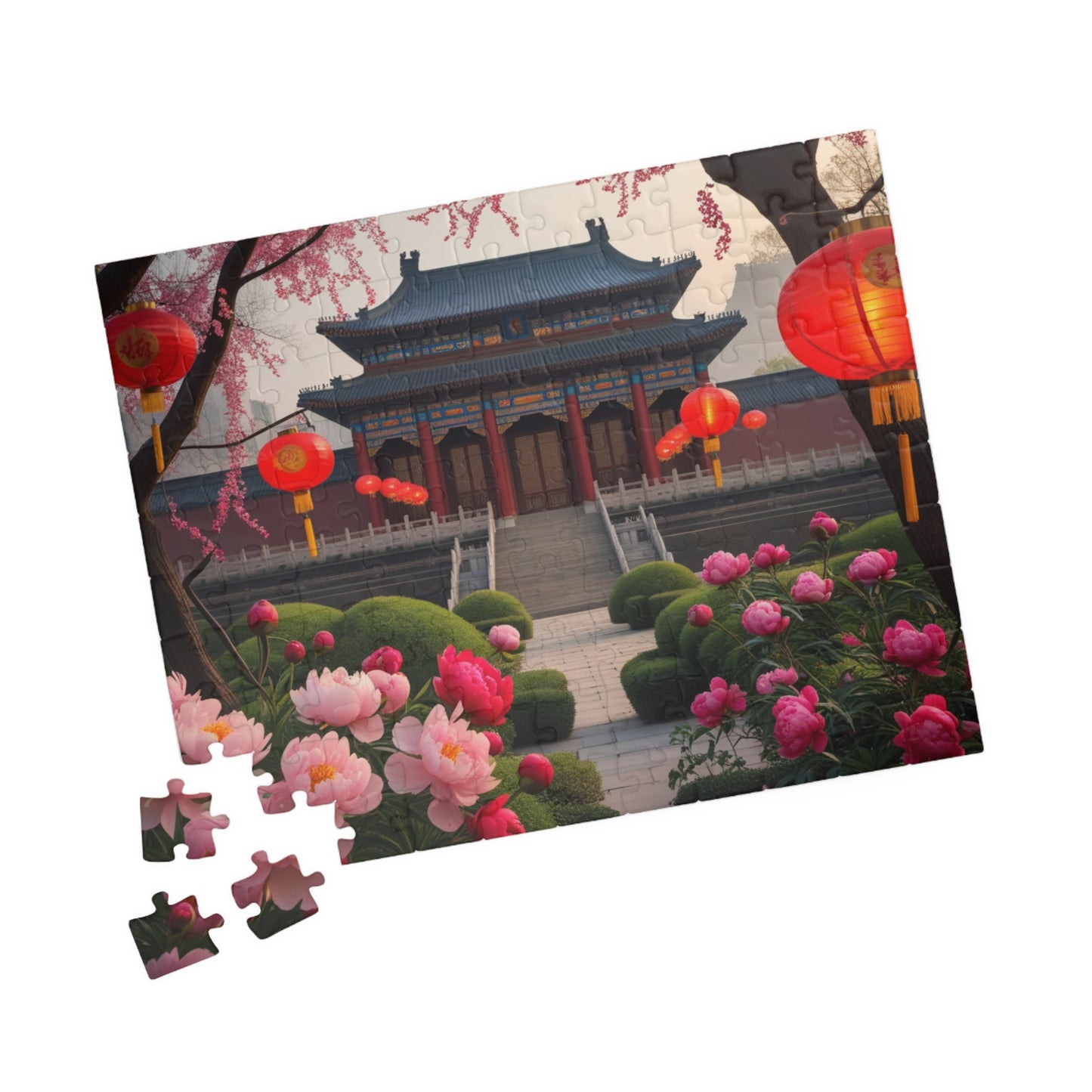 Forbidden City Beijing Jigsaw Puzzle with Peonies and Lanterns, 252 520 1014-Piece Puzzle, Chinese Landmark Gift, Creative Hobby Puzzle The Puzzle Chest