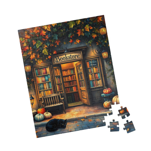 Vintage Bookstore Autumn Scene Jigsaw Puzzle for Bookworms and Cat Lovers 110 pcs (Vertical) Puzzle The Puzzle Chest