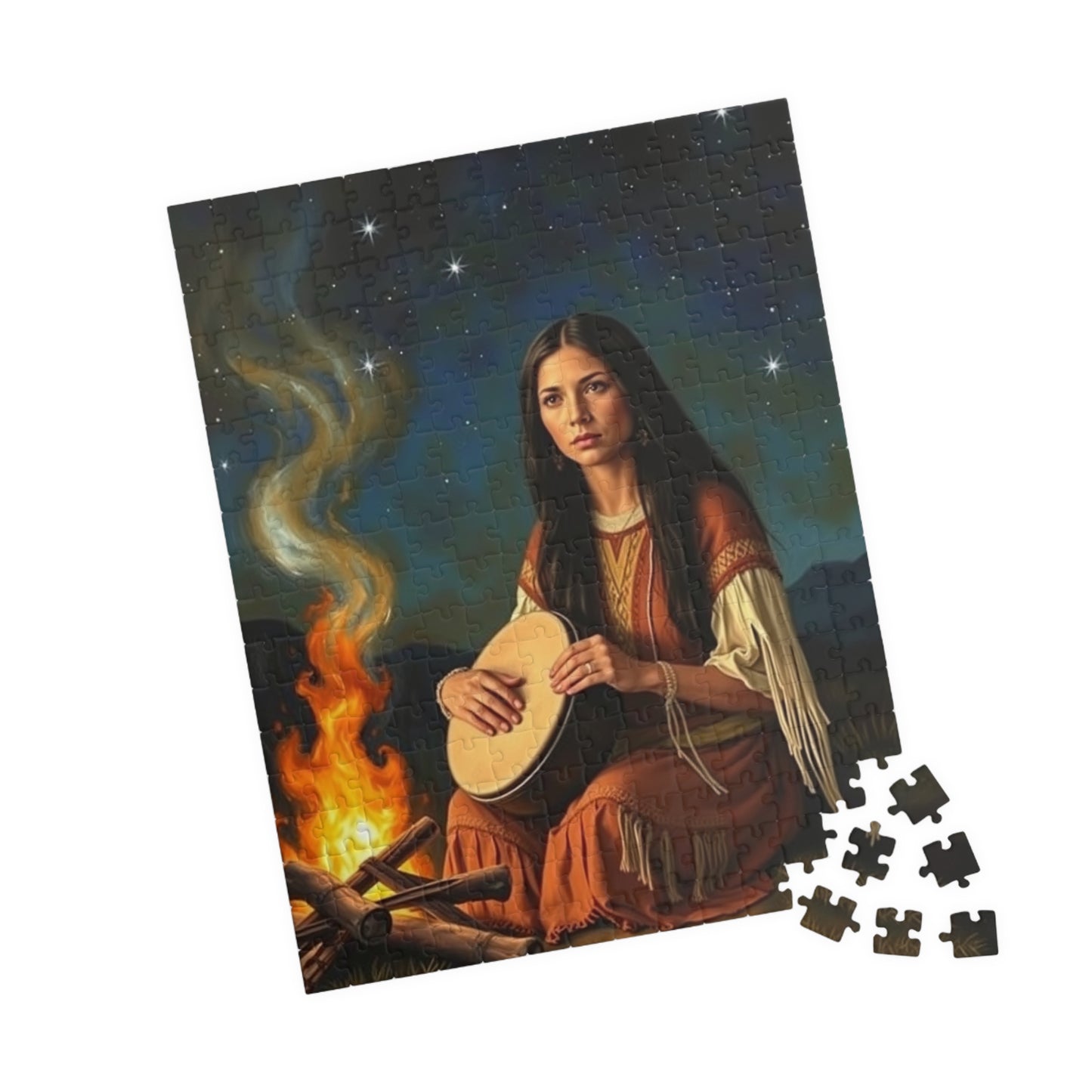 Native American Puzzle (110-1014 Piece), Indigenous Woman Campfire Night Sky Jigsaw Game, Traditional Creative Hobby, Unique Gift Puzzle The Puzzle Chest