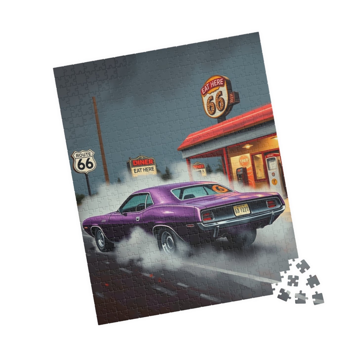 Retro Route 66 Diner Puzzle - 1970 Hemi, Nostalgic Art for Car Lovers, Fun Family Activity, Perfect Gift for Travel, Father's Day Puzzle The Puzzle Chest