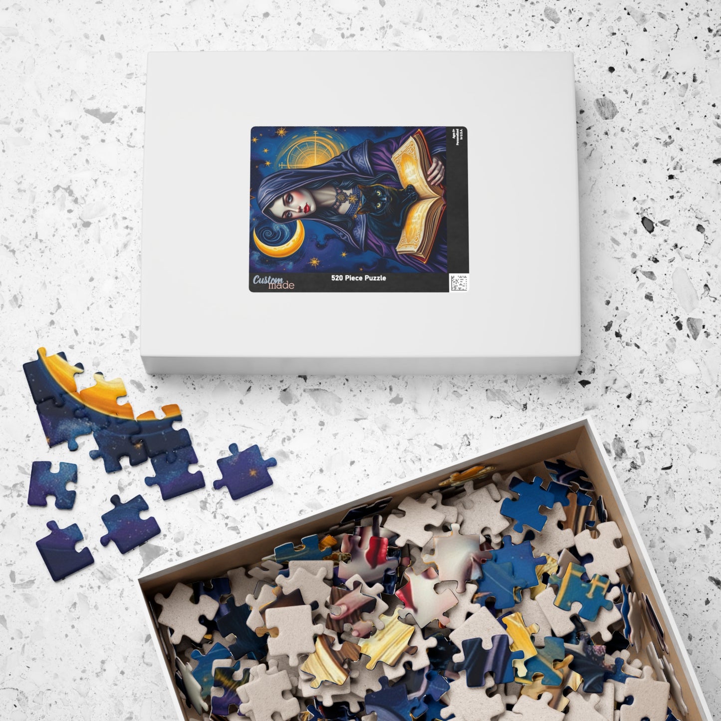 Gothic Tarot Card Puzzle, High Priestess Crescent Moon Swirling Galaxies, 110-1014-piece, Cosmic Celestial Jigsaw Game, Mystical Puzzle The Puzzle Chest