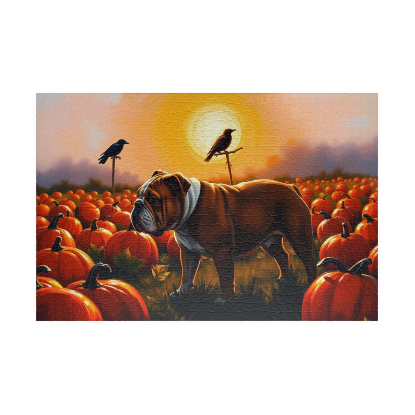 Autumn Bulldog Puzzle, Cozy Family Jigsaw Game for Adults, Perfect for Dog Lovers, Fall Home Entertainment, Creative Gift Idea for Friend 1014 pcs (Horizontal) Puzzle The Puzzle Chest