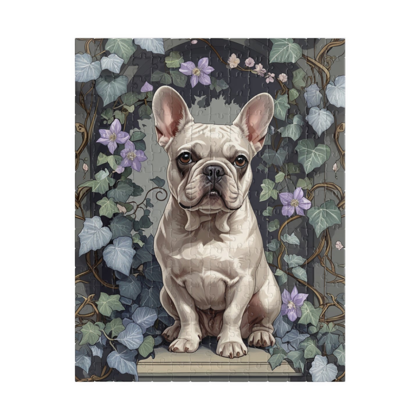 Vintage French Bulldog Jigsaw Puzzle, Floral Nature-Inspired Dog Themed Puzzle Gift for Art Lovers Dog Enthusiasts Hobbyist, Family Friendly 252 pcs (Vertical) Puzzle The Puzzle Chest